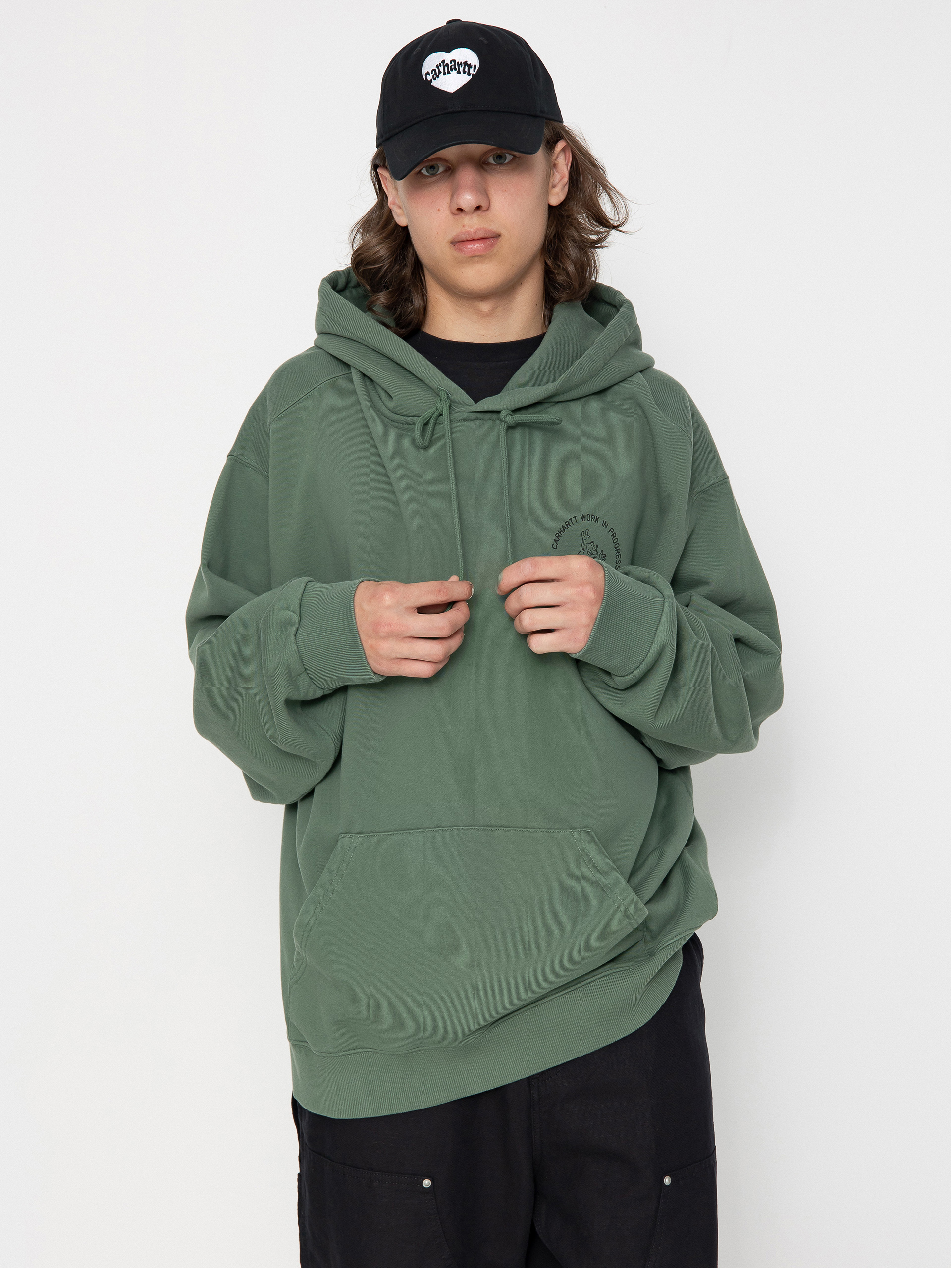 Hanorac cu glugă Carhartt WIP Stamp HD (duck green/black)