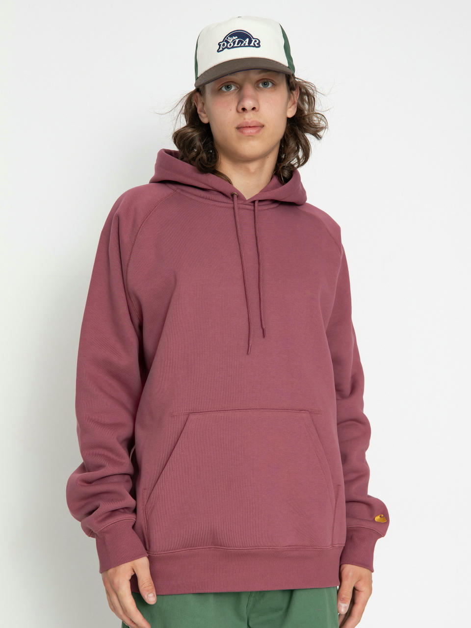 Hanorac cu glugă Carhartt WIP Chase HD (dusty fuchsia/gold)