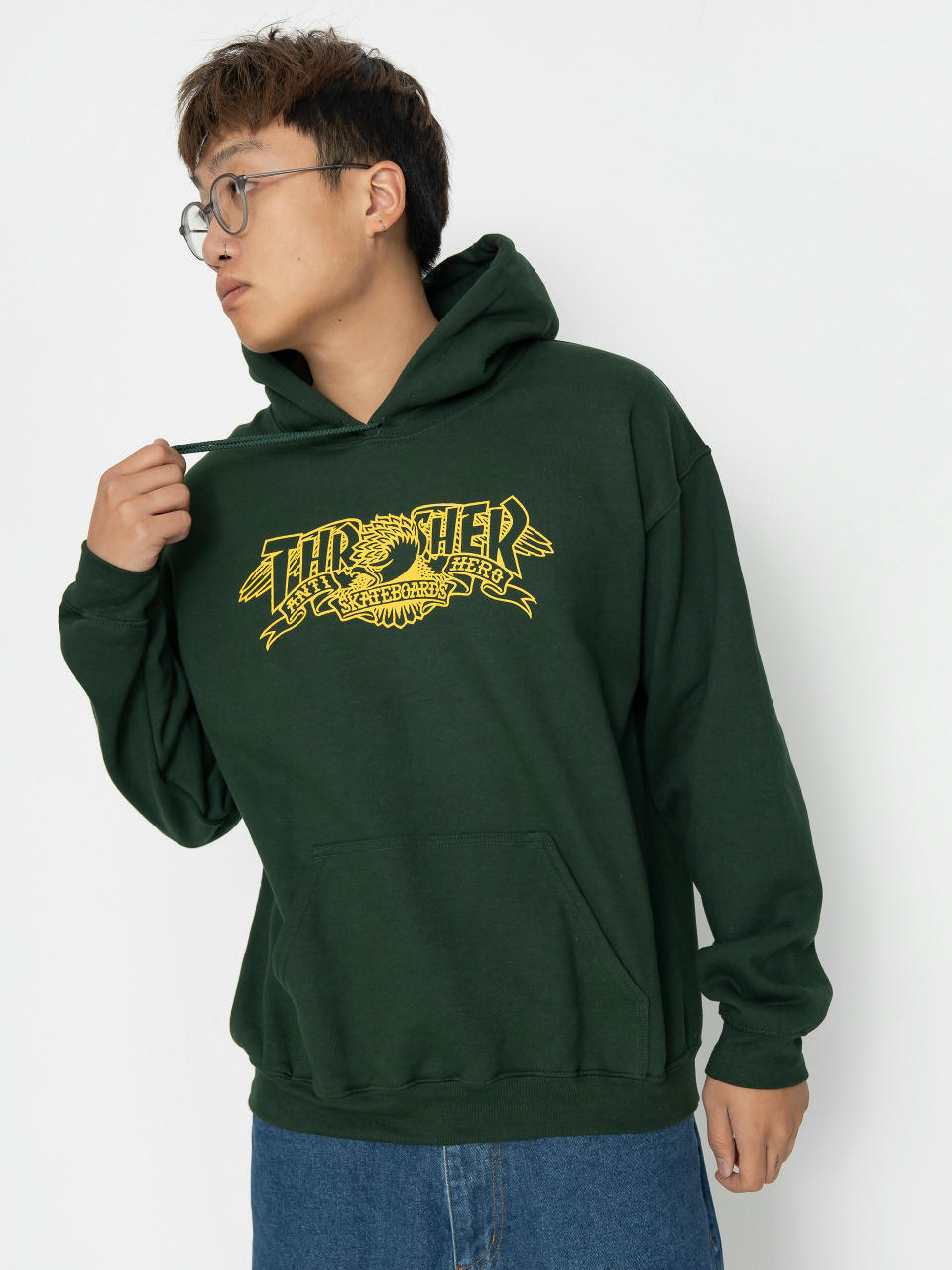 Hanorac cu glugă Thrasher Mag Banner HD (forest green)