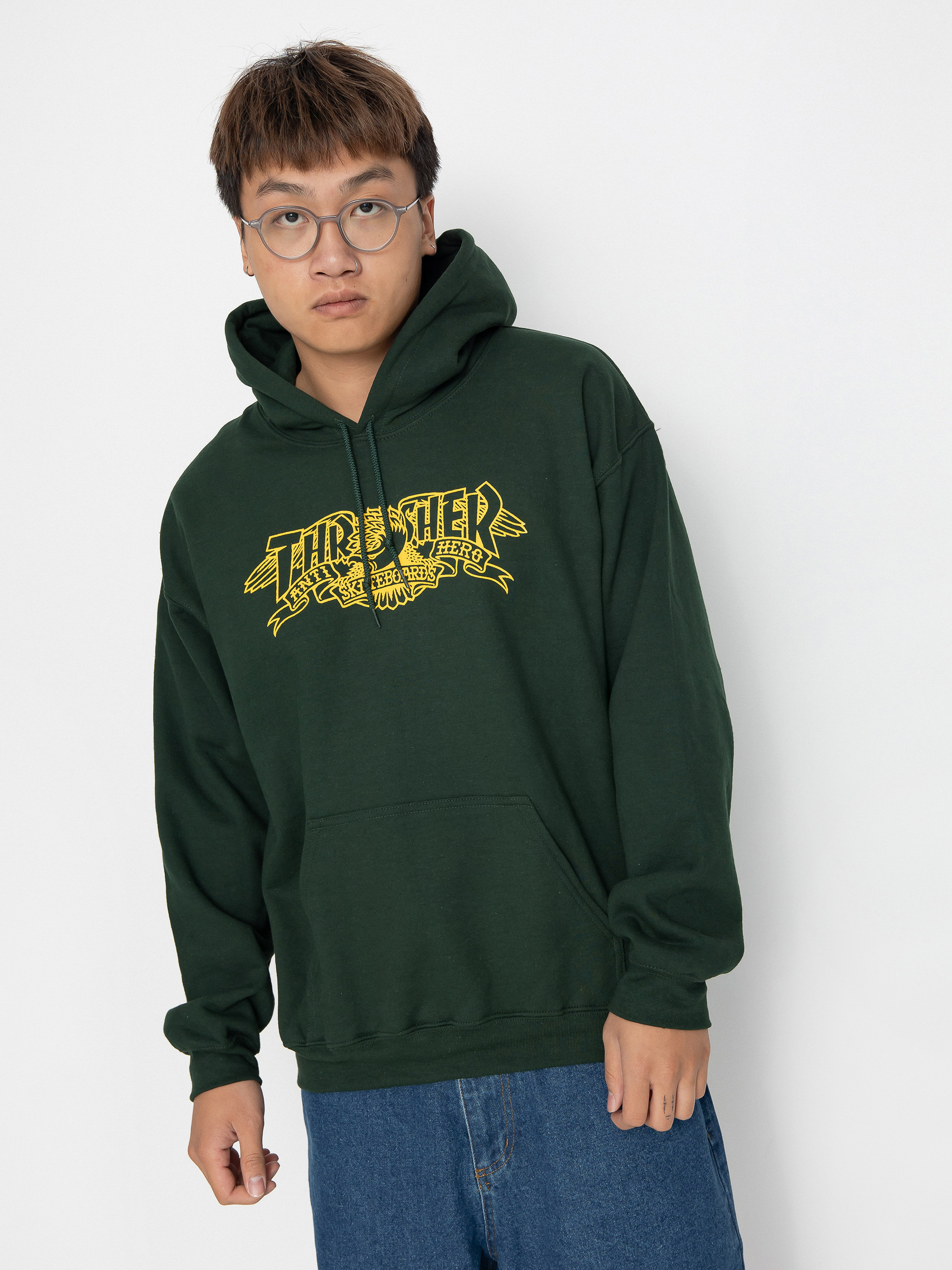 Hanorac cu glugă Thrasher Mag Banner HD (forest green)