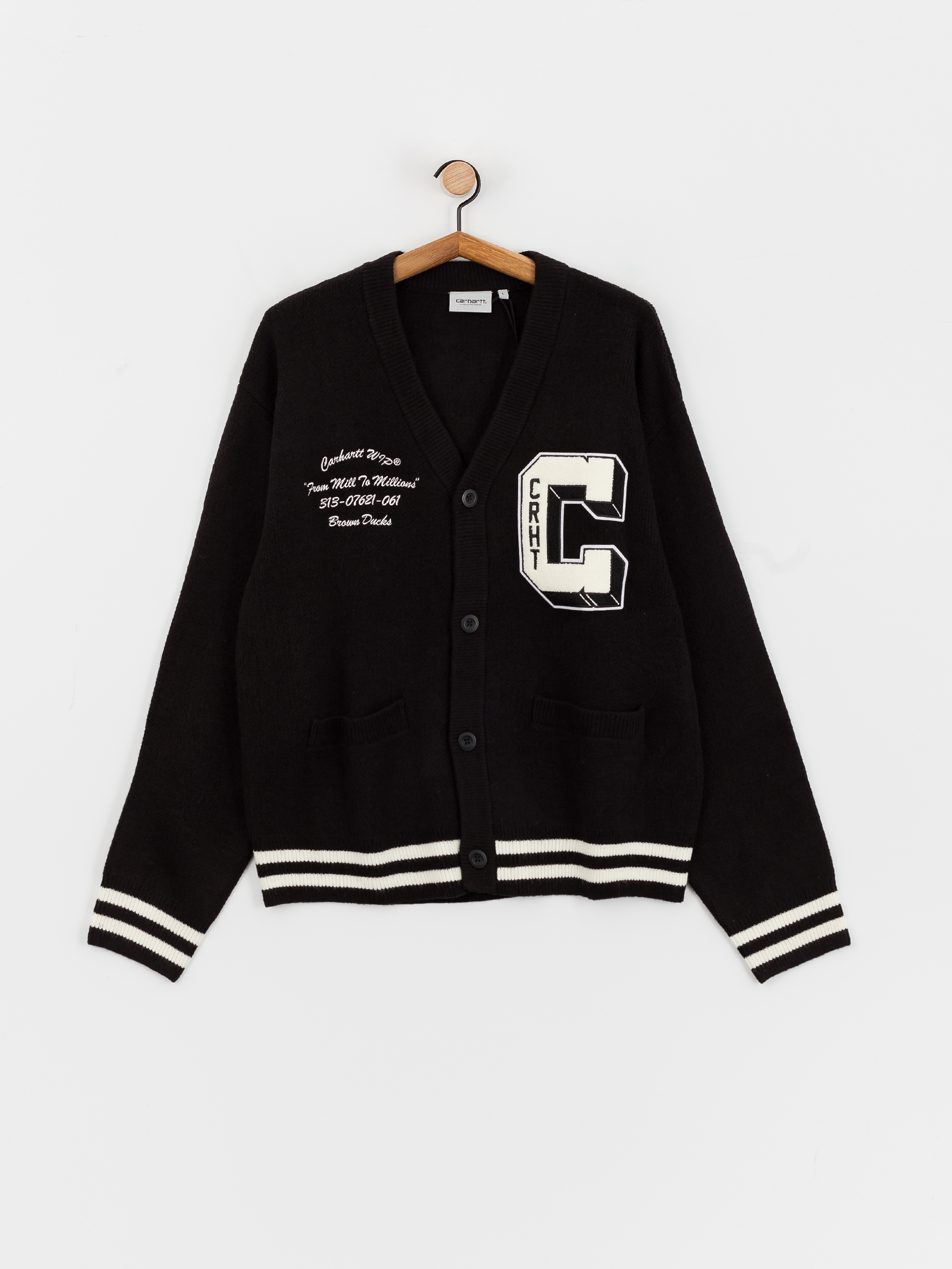 Pulover Carhartt WIP Brown Ducks Cardigan - negru (black/wax)