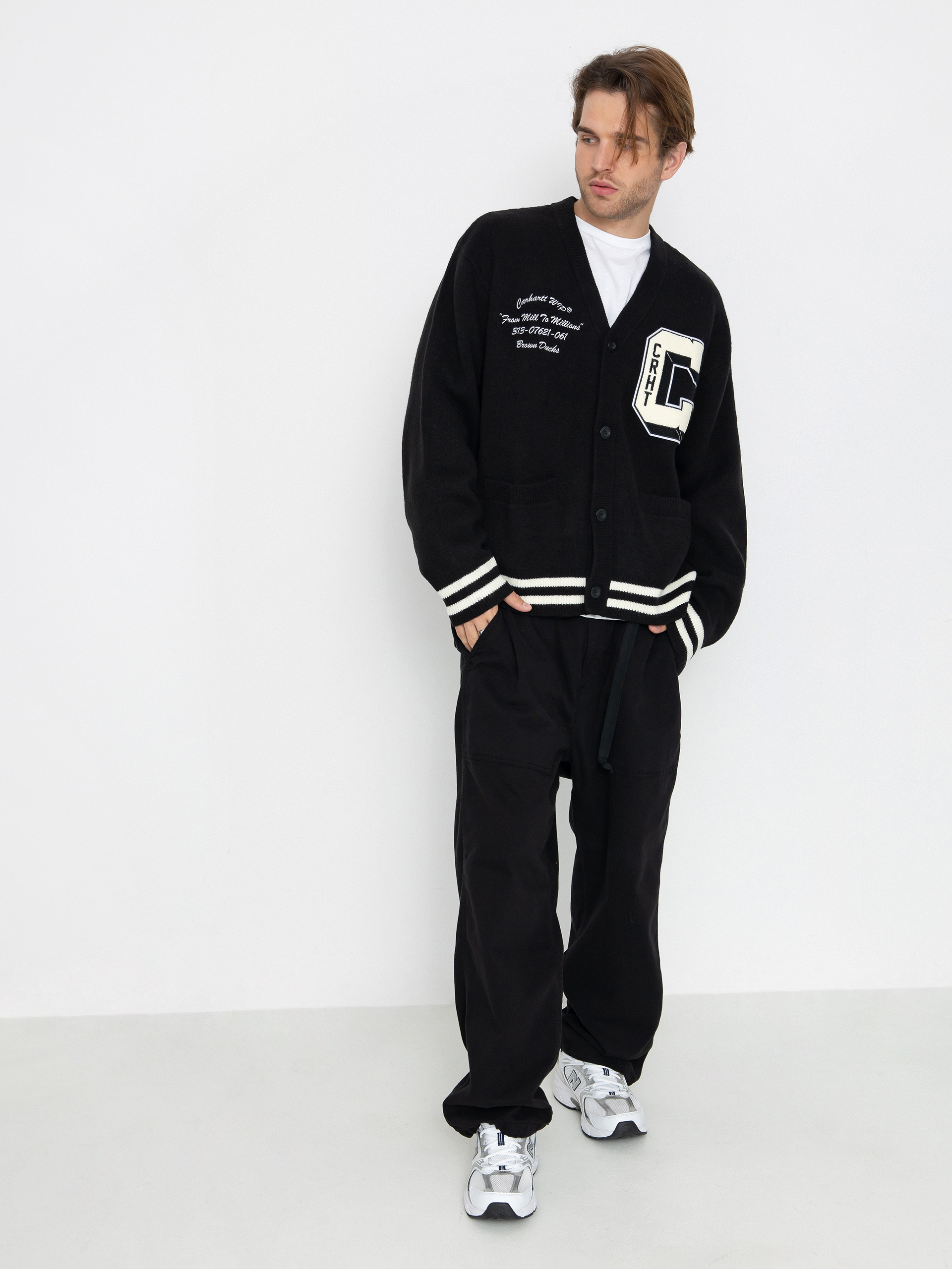 Pulover Carhartt WIP Brown Ducks Cardigan - negru (black/wax)
