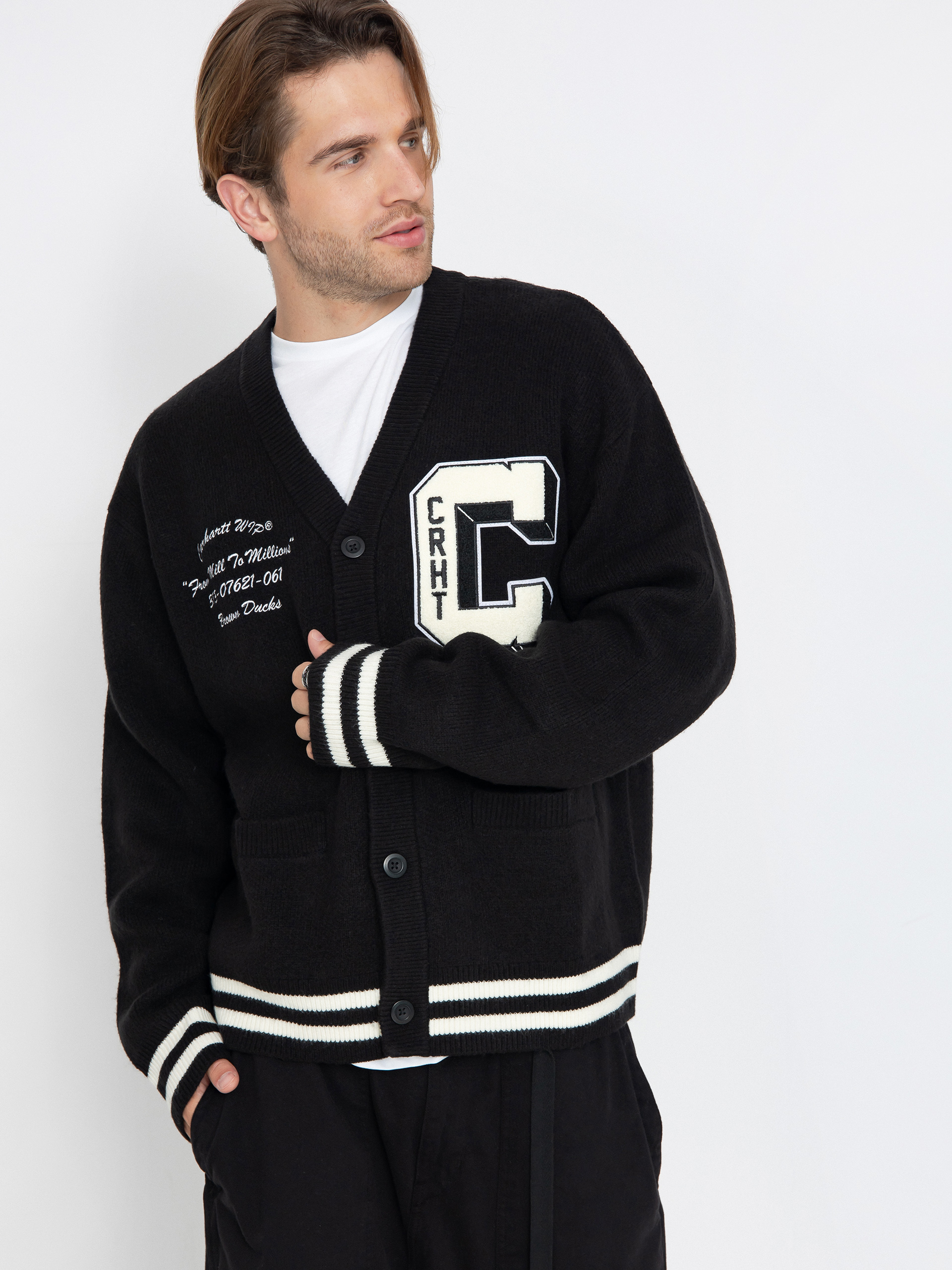 Pulover Carhartt WIP Brown Ducks Cardigan - negru (black/wax)