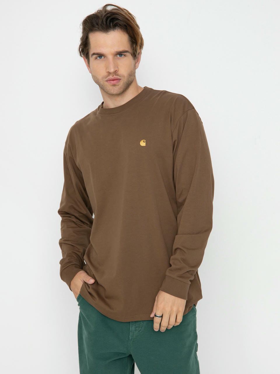 Longsleeve Carhartt WIP Chase (chocolate/gold)