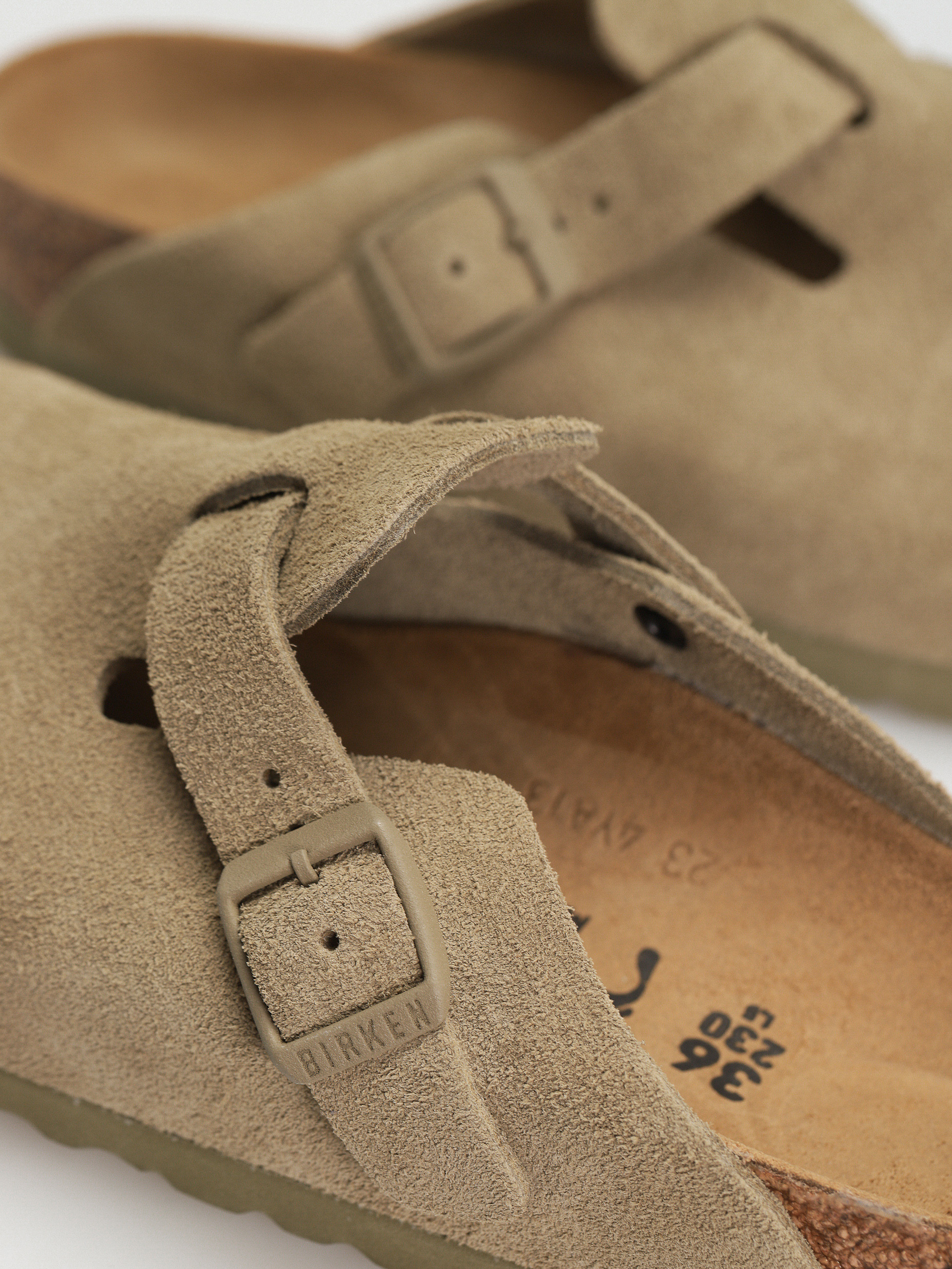 Șlapi Birkenstock Boston Suede Leather Narrow Wmn (faded khaki)