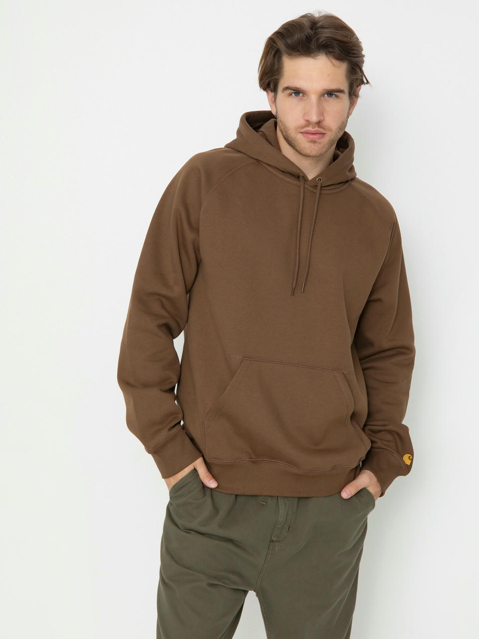 Hanorac cu glugă Carhartt WIP Chase HD (chocolate/gold)