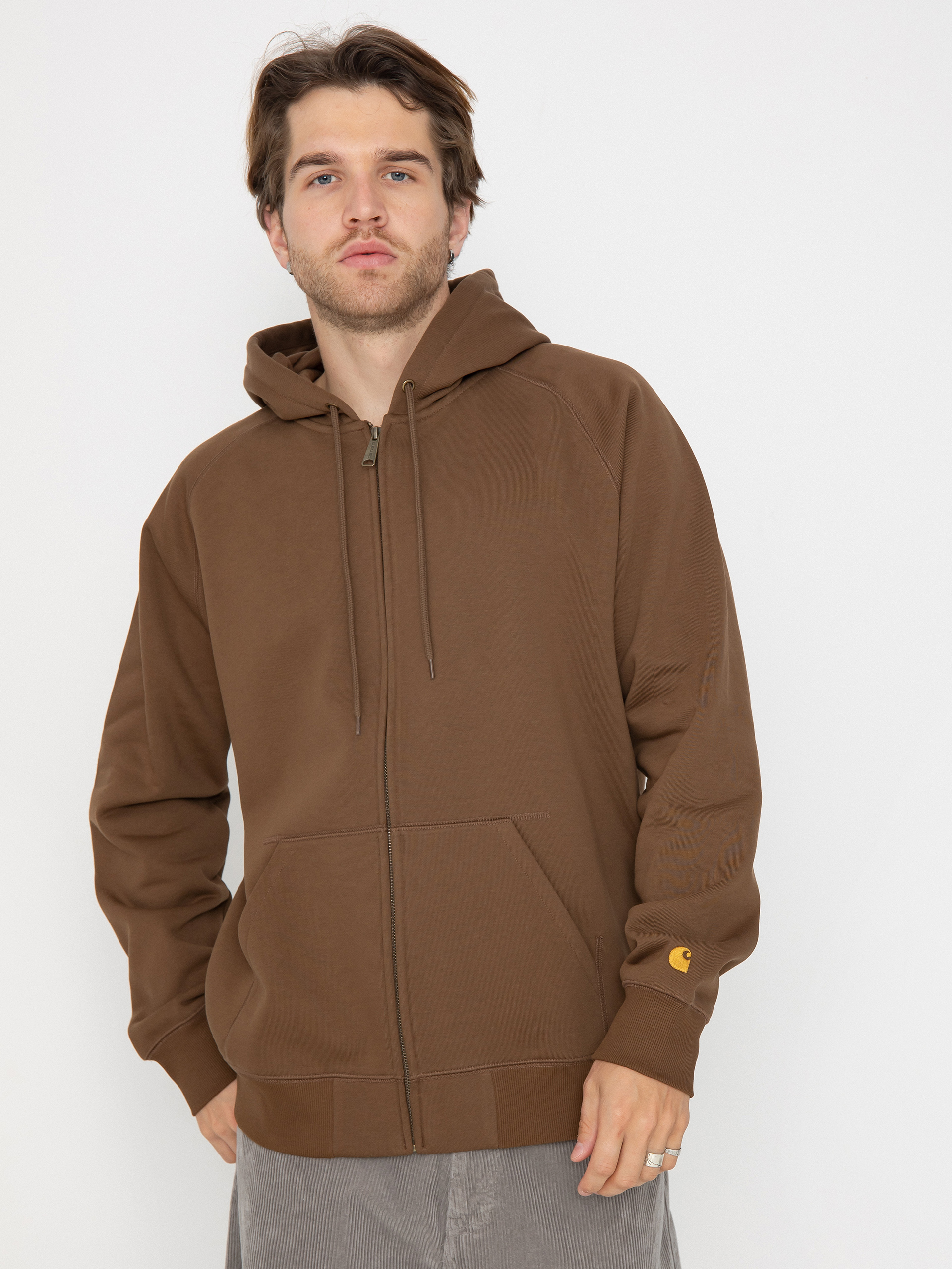 Hanorac cu glugă Carhartt WIP Chase ZHD (chocolate/gold)