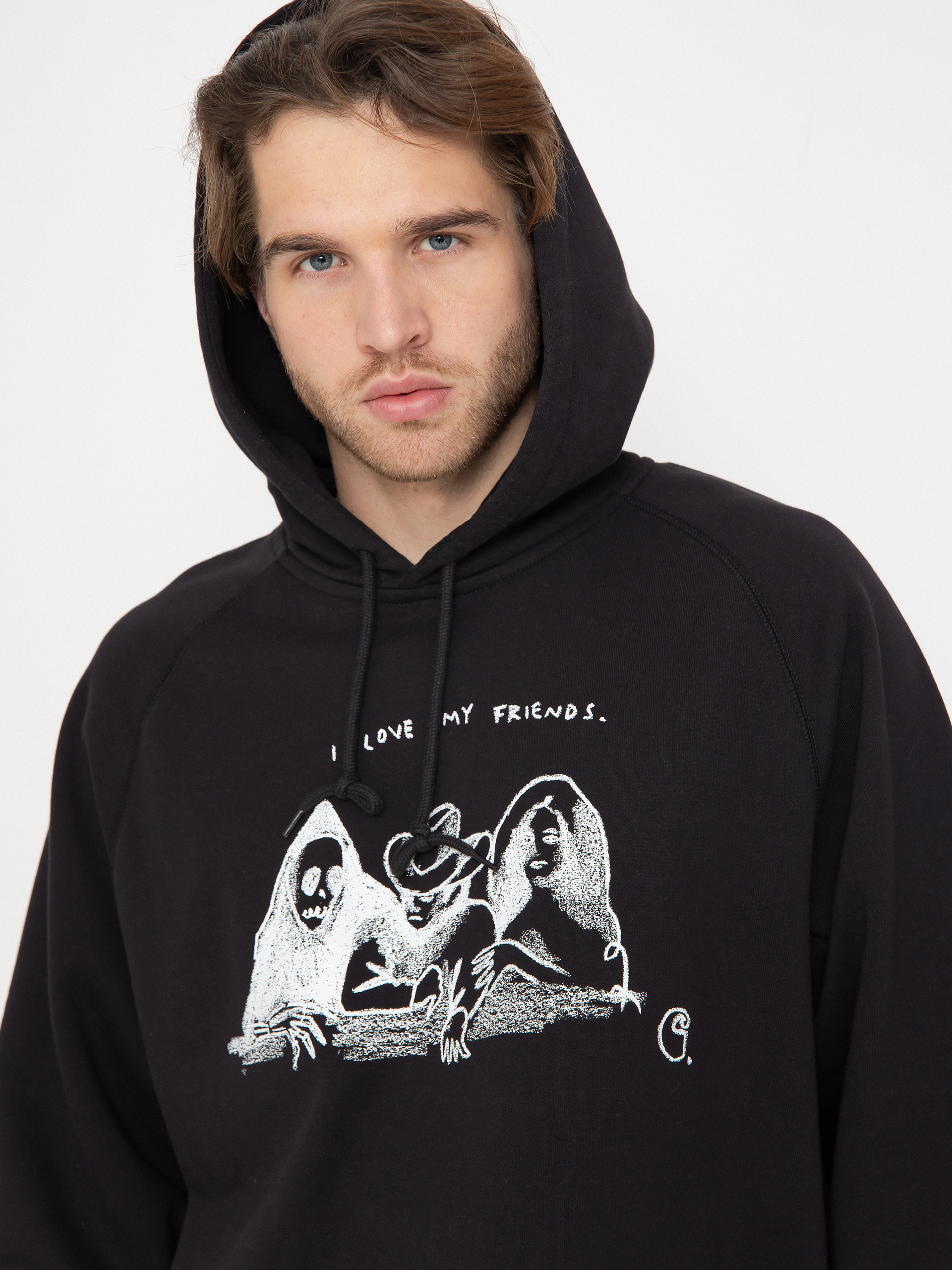 Hanorac cu glugă Carhartt WIP Pepe Friends HD (black/white)