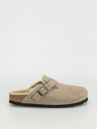 Șlapi Birkenstock Boston Shearling Suede Leather Fur Narrow Wmn (taupe)