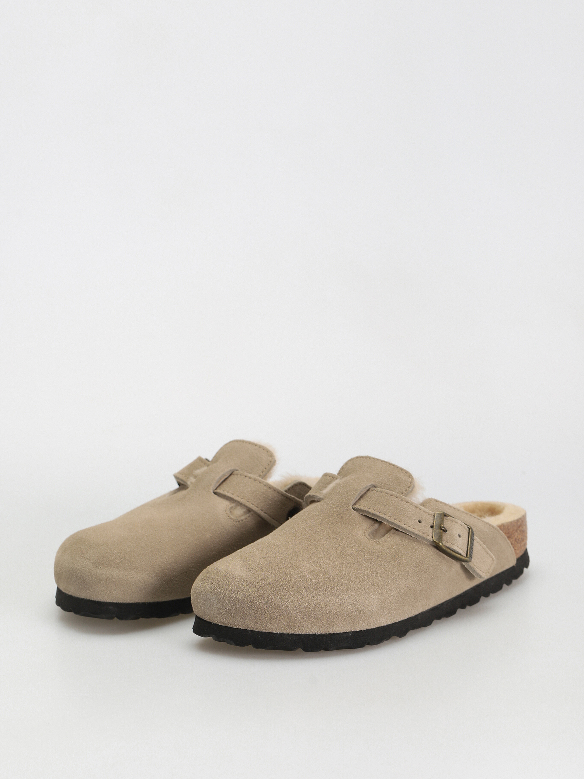 Șlapi Birkenstock Boston Shearling Suede Leather Fur Narrow Wmn (taupe)