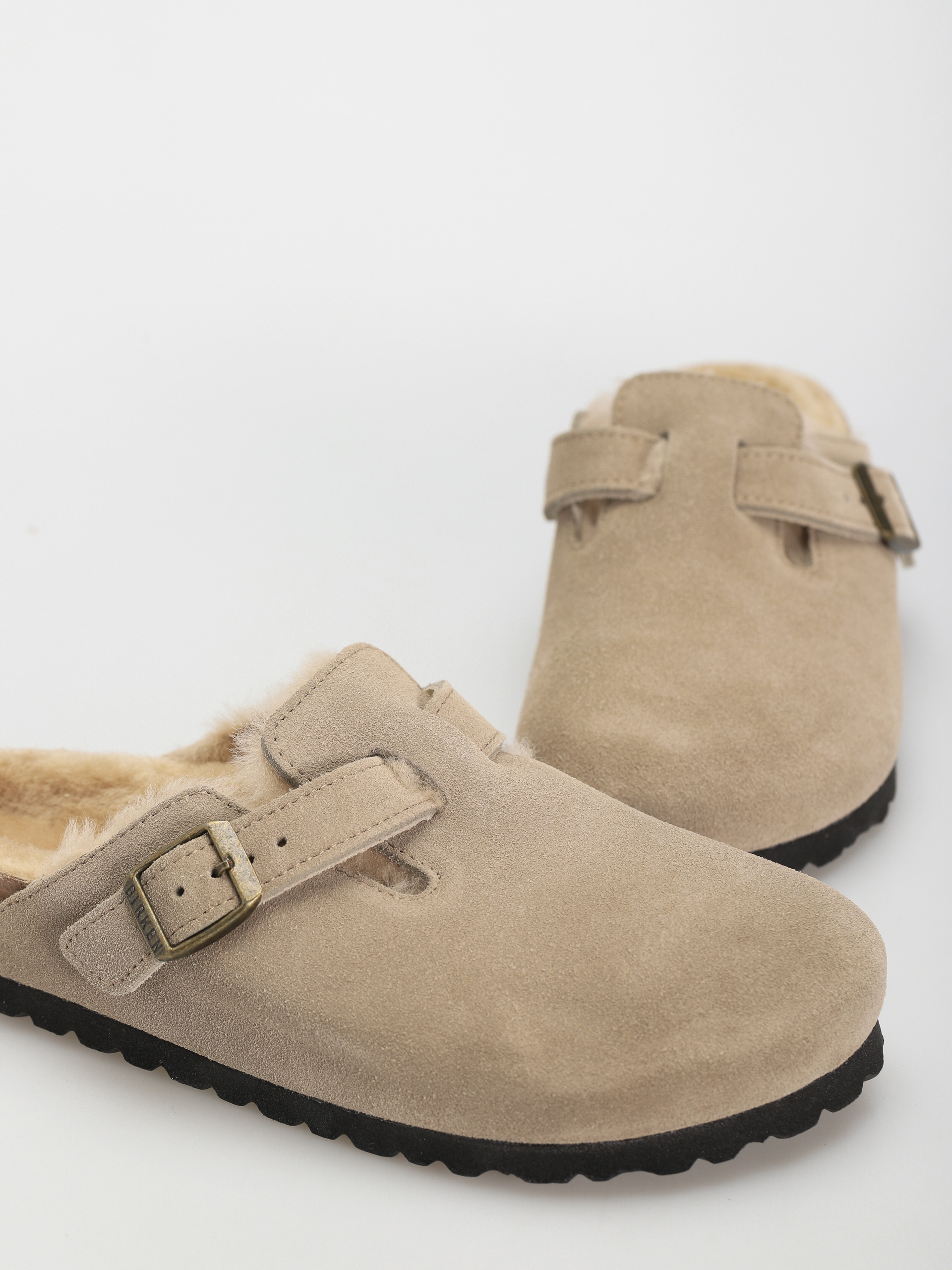 Șlapi Birkenstock Boston Shearling Suede Leather Fur Narrow Wmn (taupe)