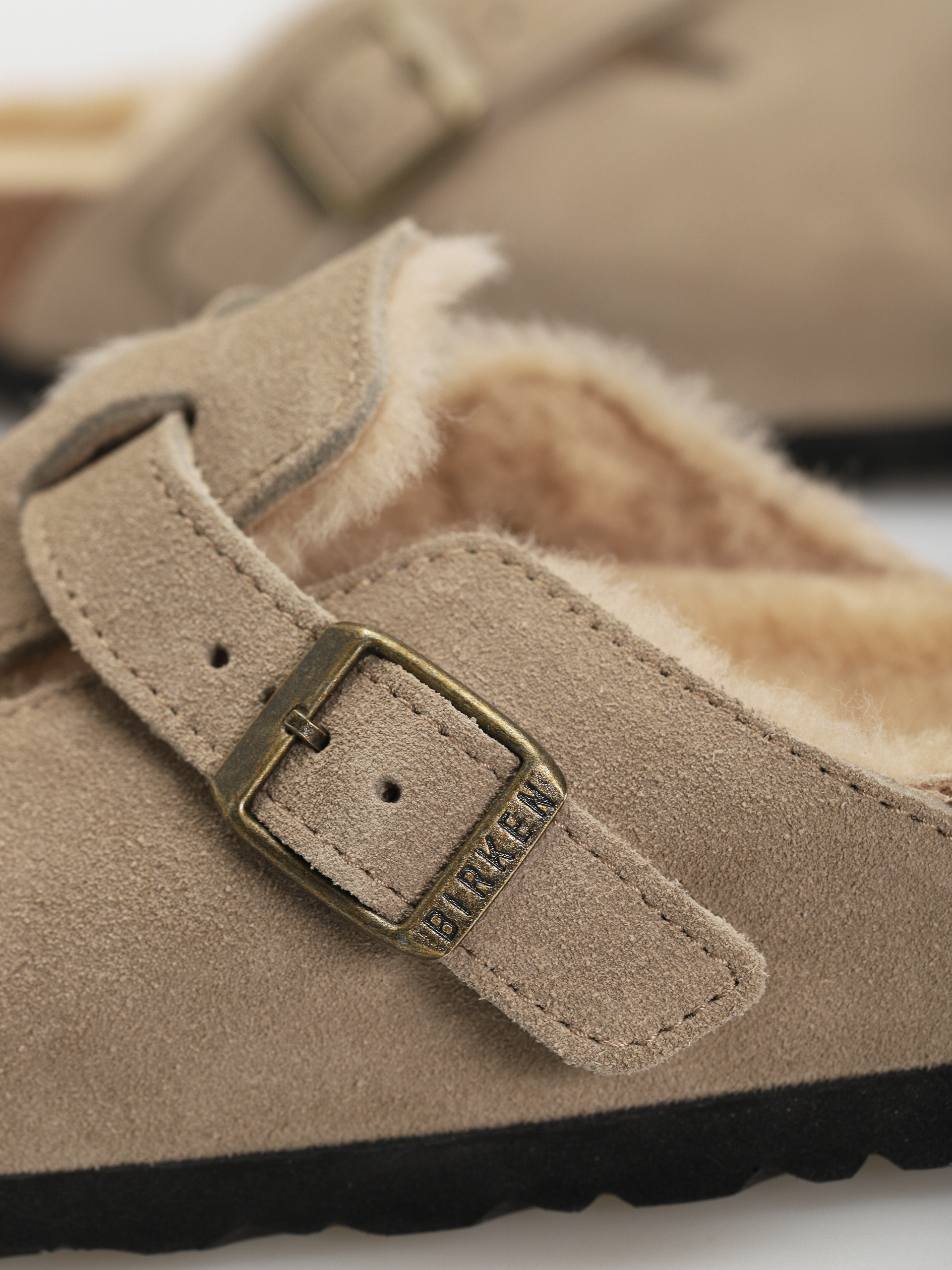Șlapi Birkenstock Boston Shearling Suede Leather Fur Narrow Wmn (taupe)