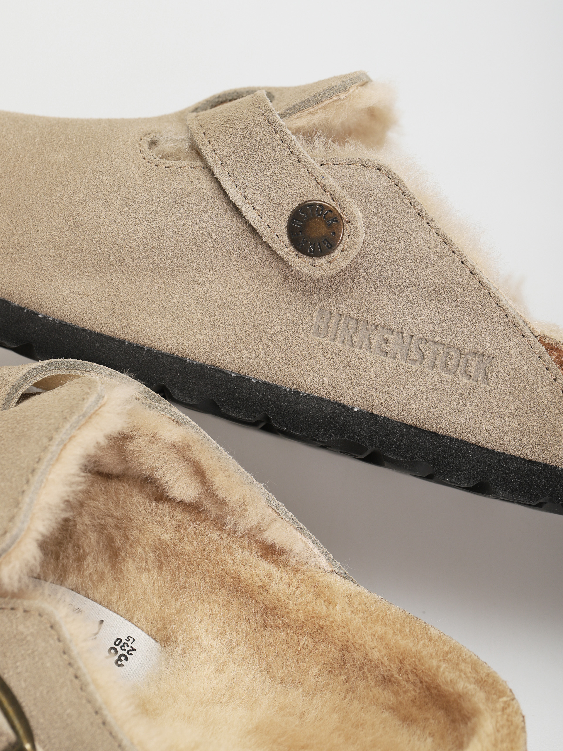 Șlapi Birkenstock Boston Shearling Suede Leather Fur Narrow Wmn (taupe)
