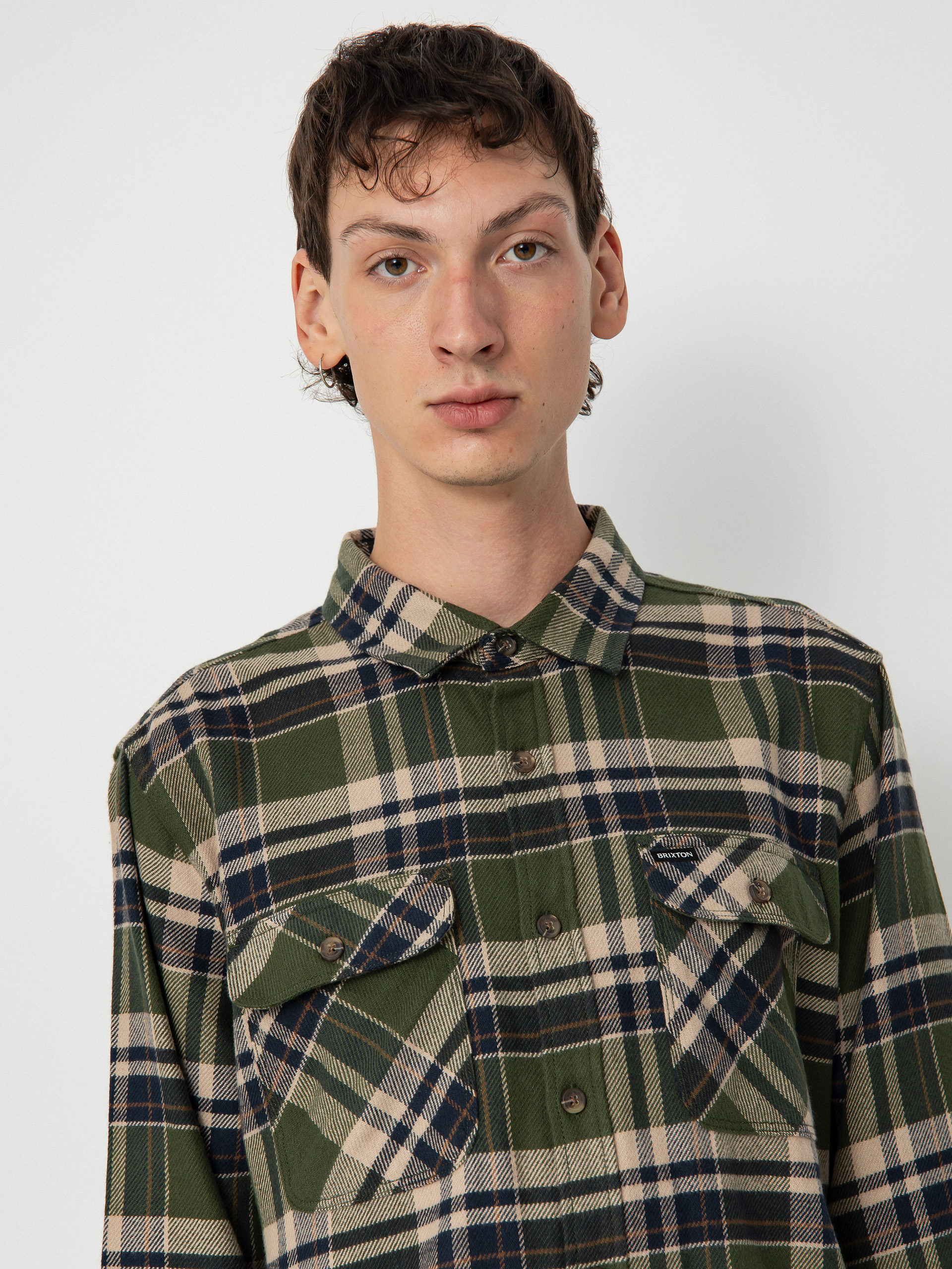 Cămașă Brixton Bowery Flannel Ls (cypress green/washed navy/whit)