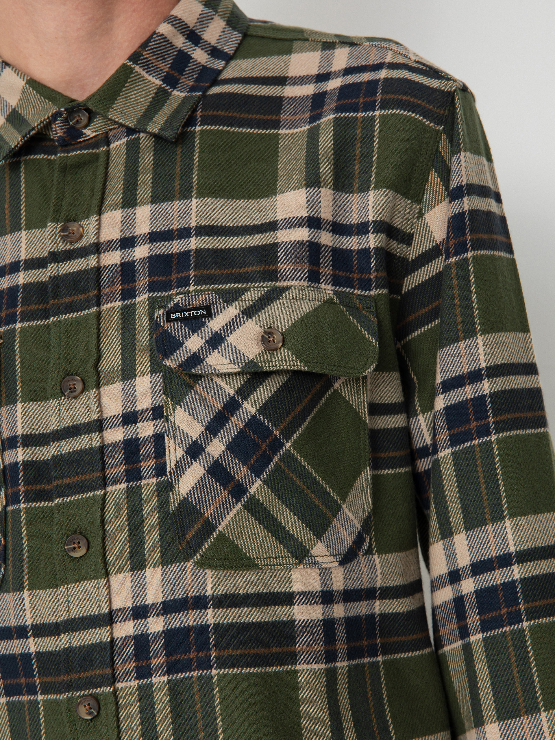 Cămașă Brixton Bowery Flannel Ls (cypress green/washed navy/whit)