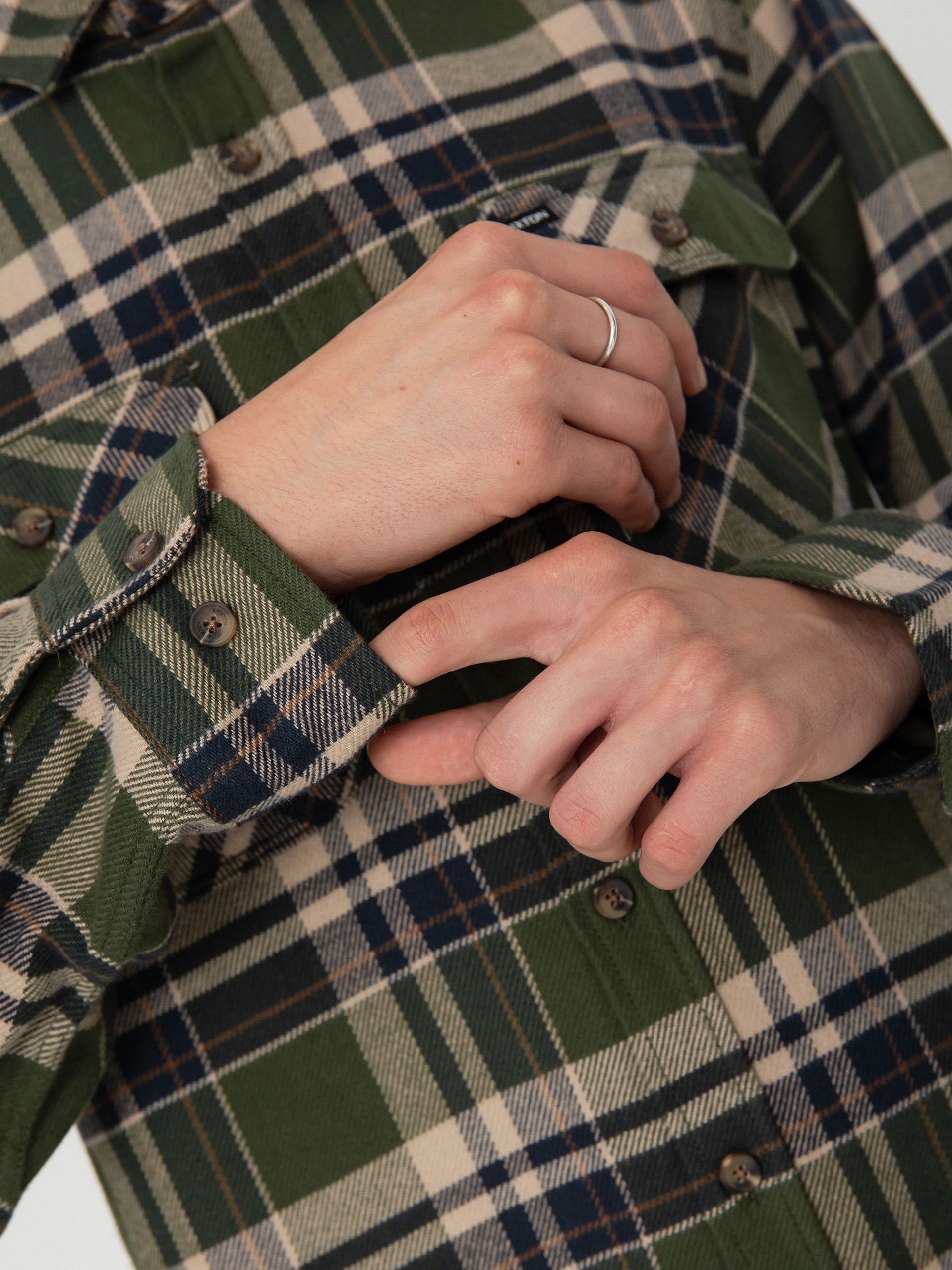 Cămașă Brixton Bowery Flannel Ls (cypress green/washed navy/whit)
