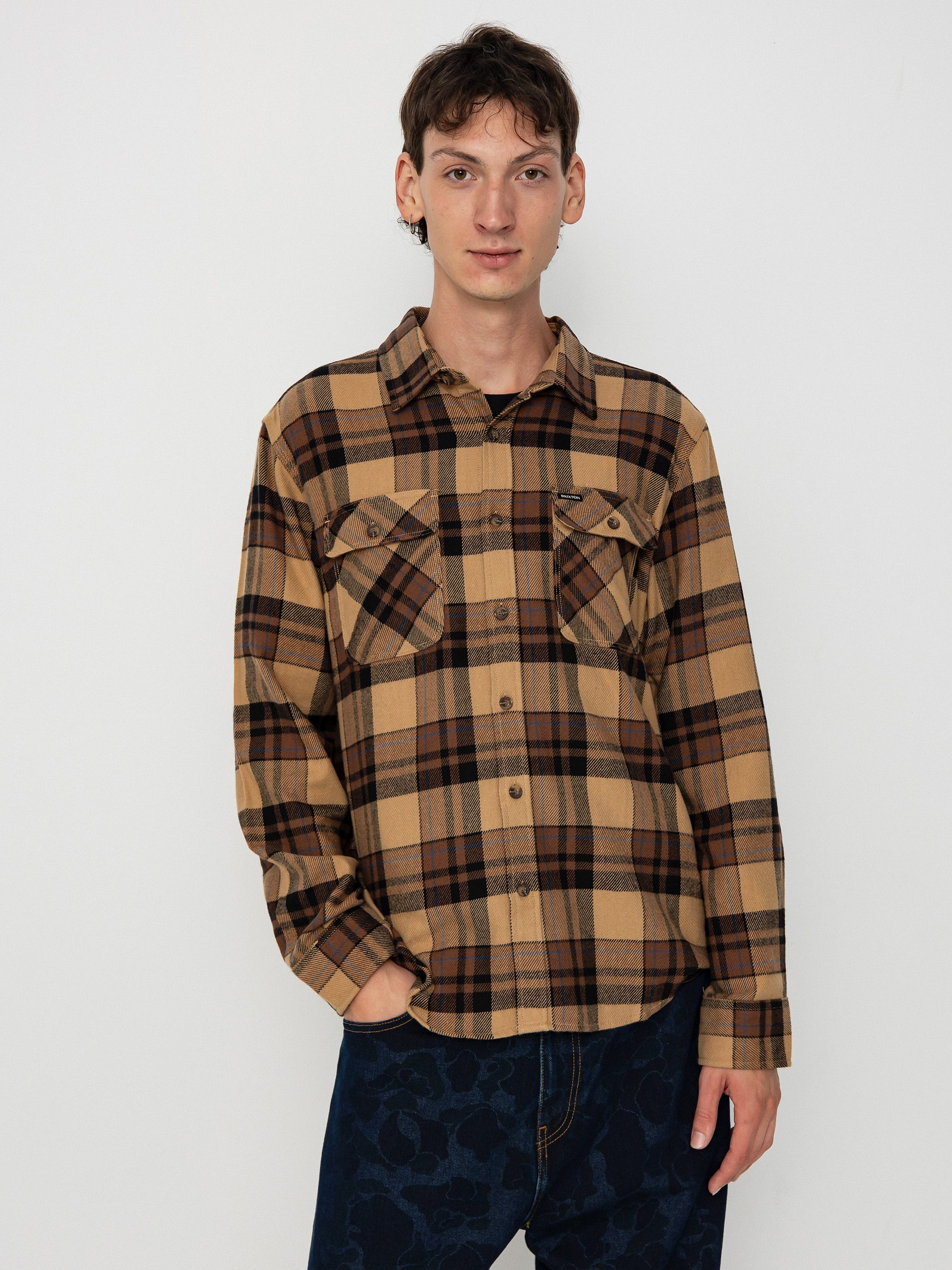 Cu0103mau0219u0103 Brixton Bowery Flannel Ls (tiger's eye/pinecone brown/was)