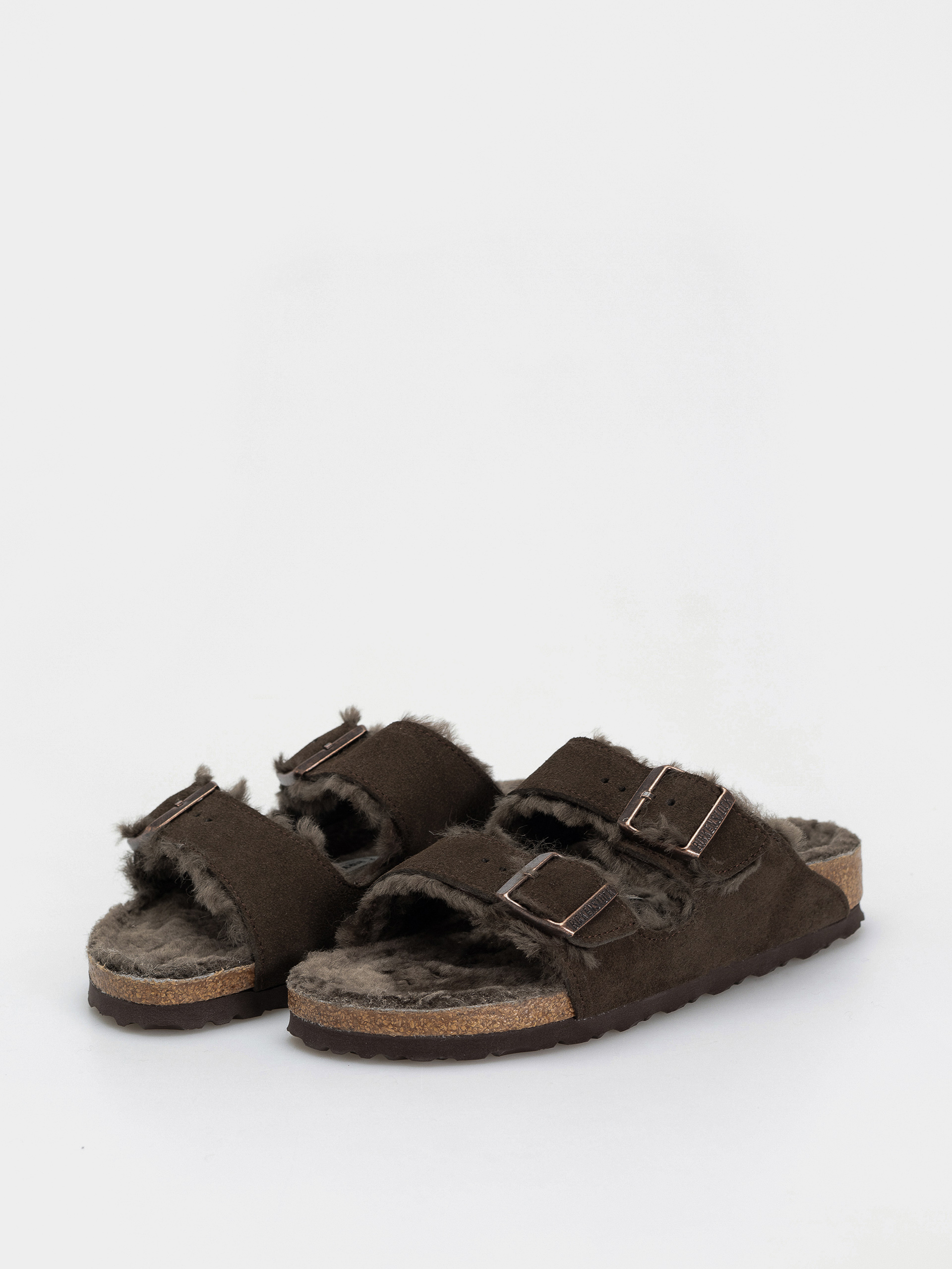 Șlapi Birkenstock Arizona Shearling Suede Leather Fur Narrow Wmn (mocha)