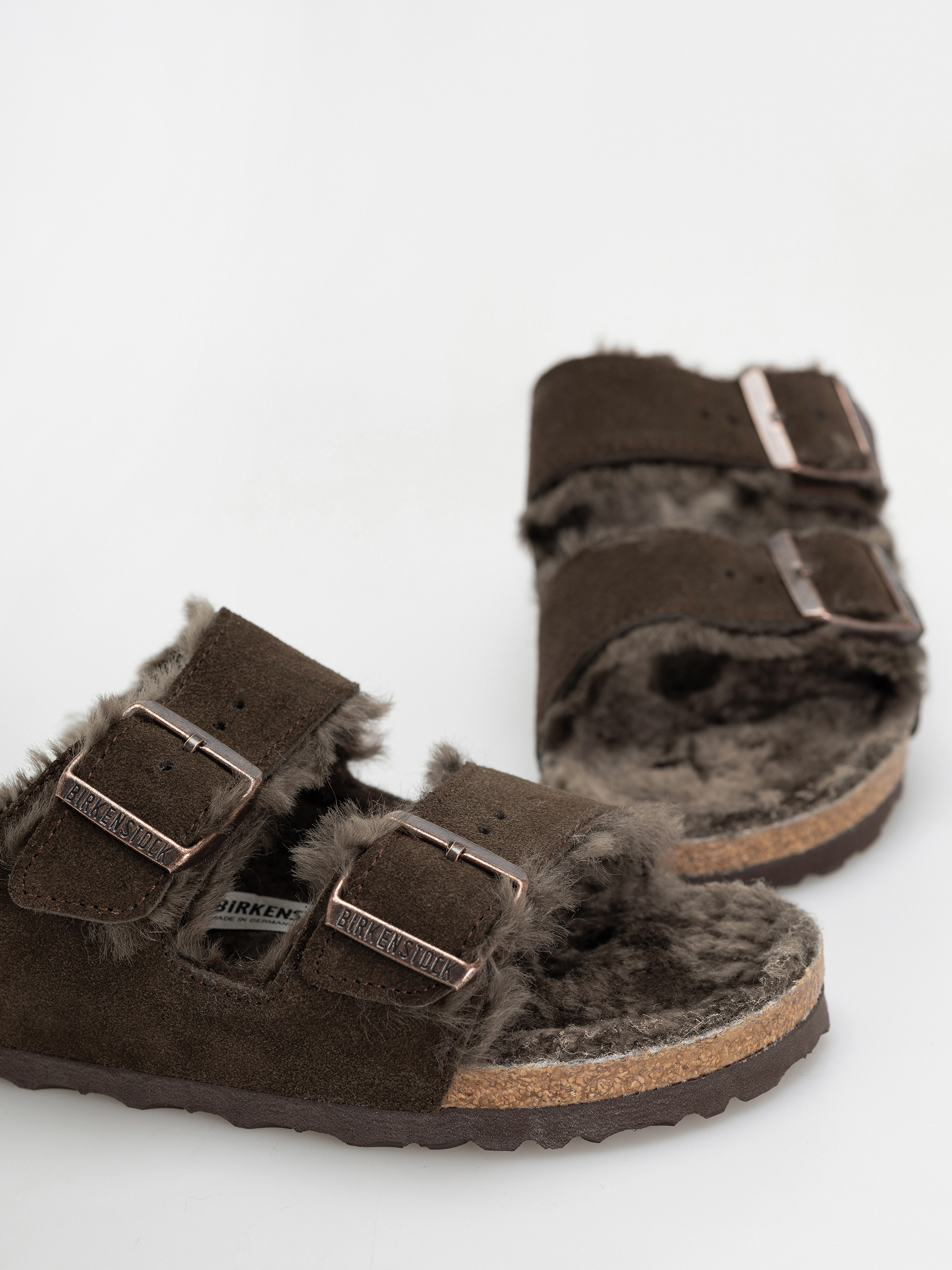 Șlapi Birkenstock Arizona Shearling Suede Leather Fur Narrow Wmn (mocha)