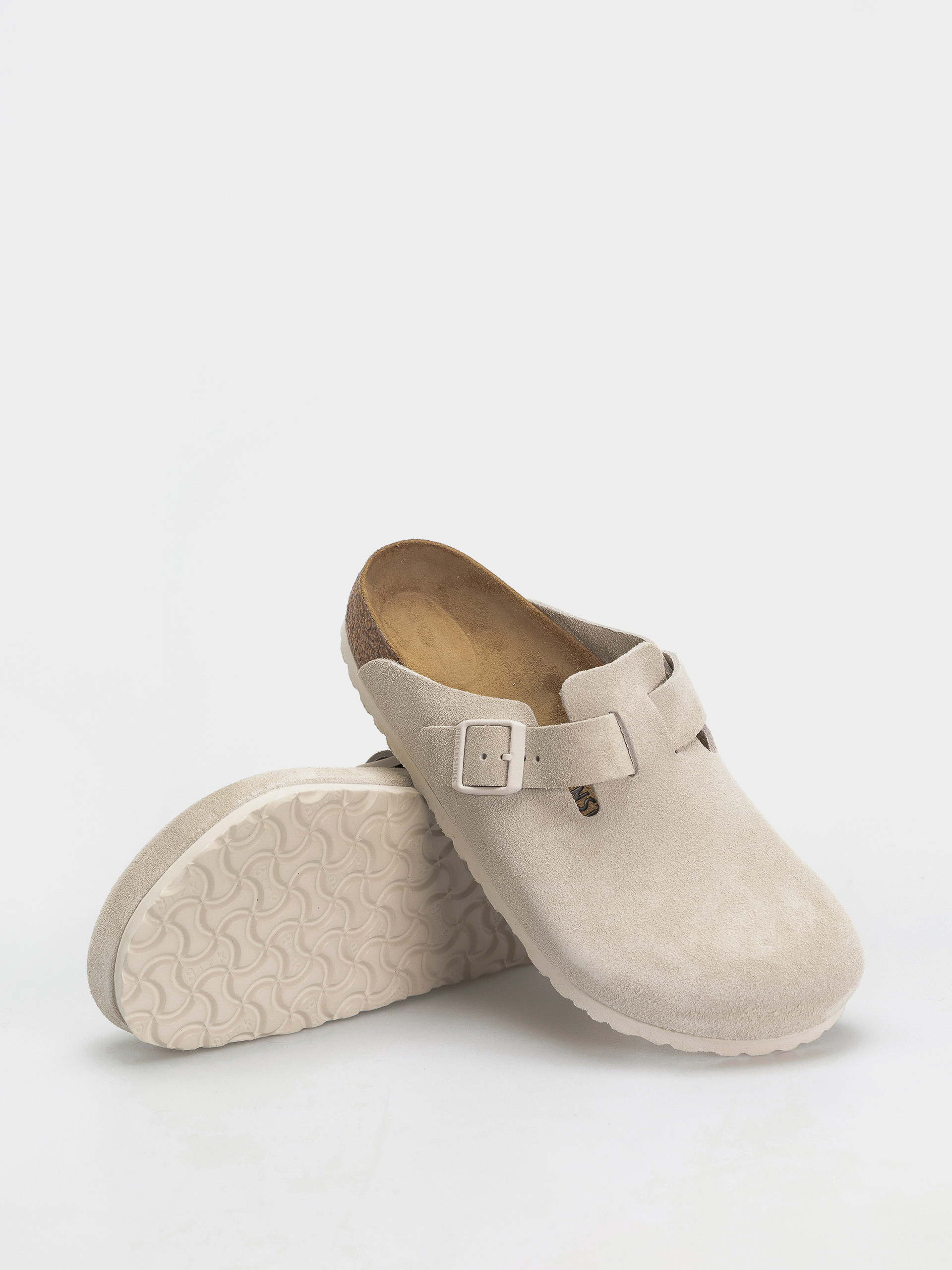Șlapi Birkenstock Boston Suede Leather Regular (antique white)