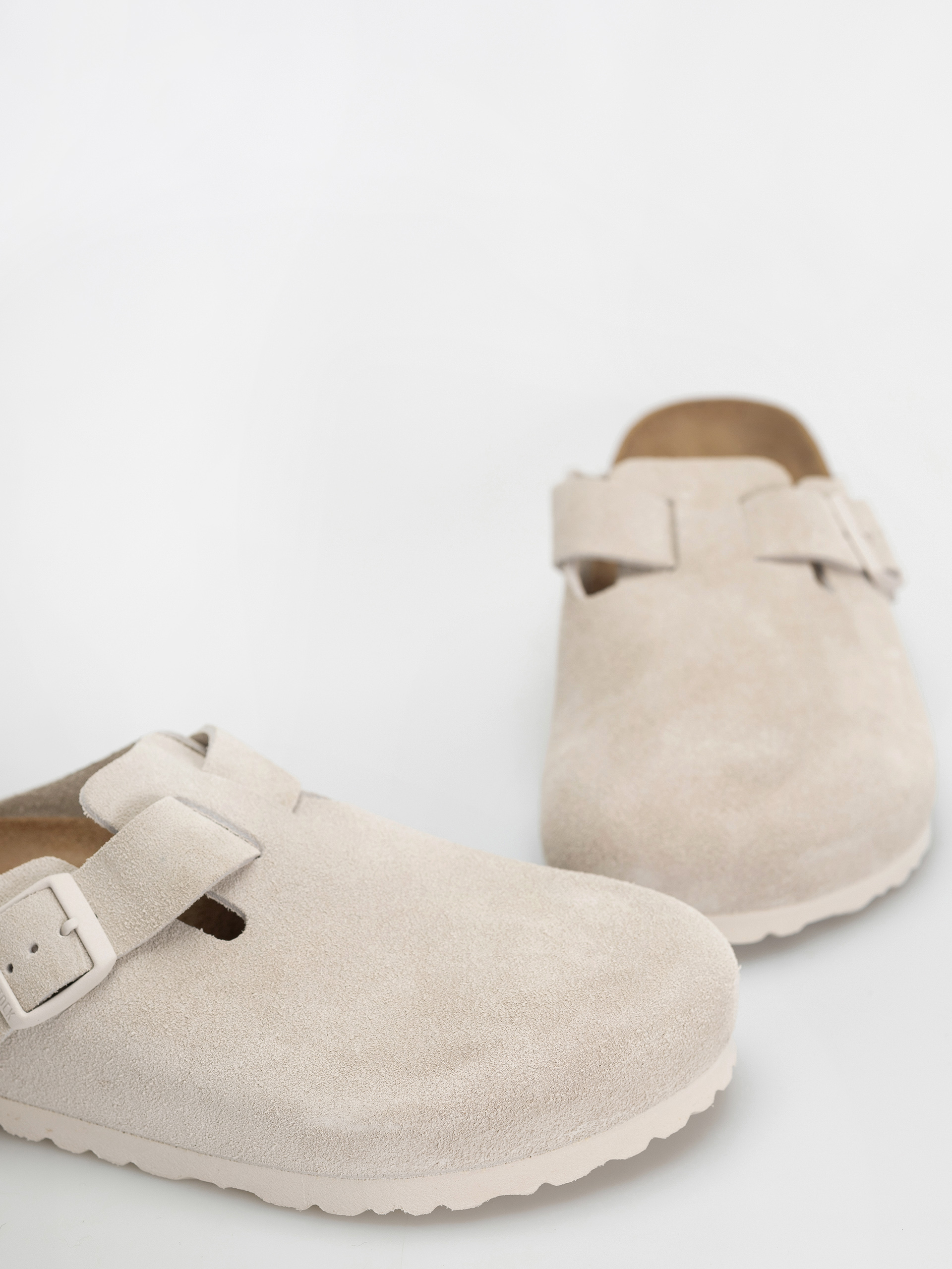 Șlapi Birkenstock Boston Suede Leather Regular (antique white)