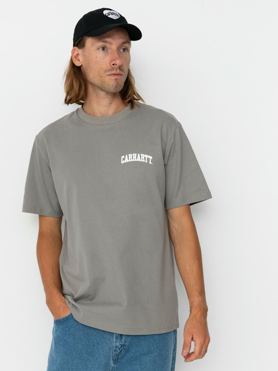 Tricou Carhartt WIP University Script (misty grey/white)