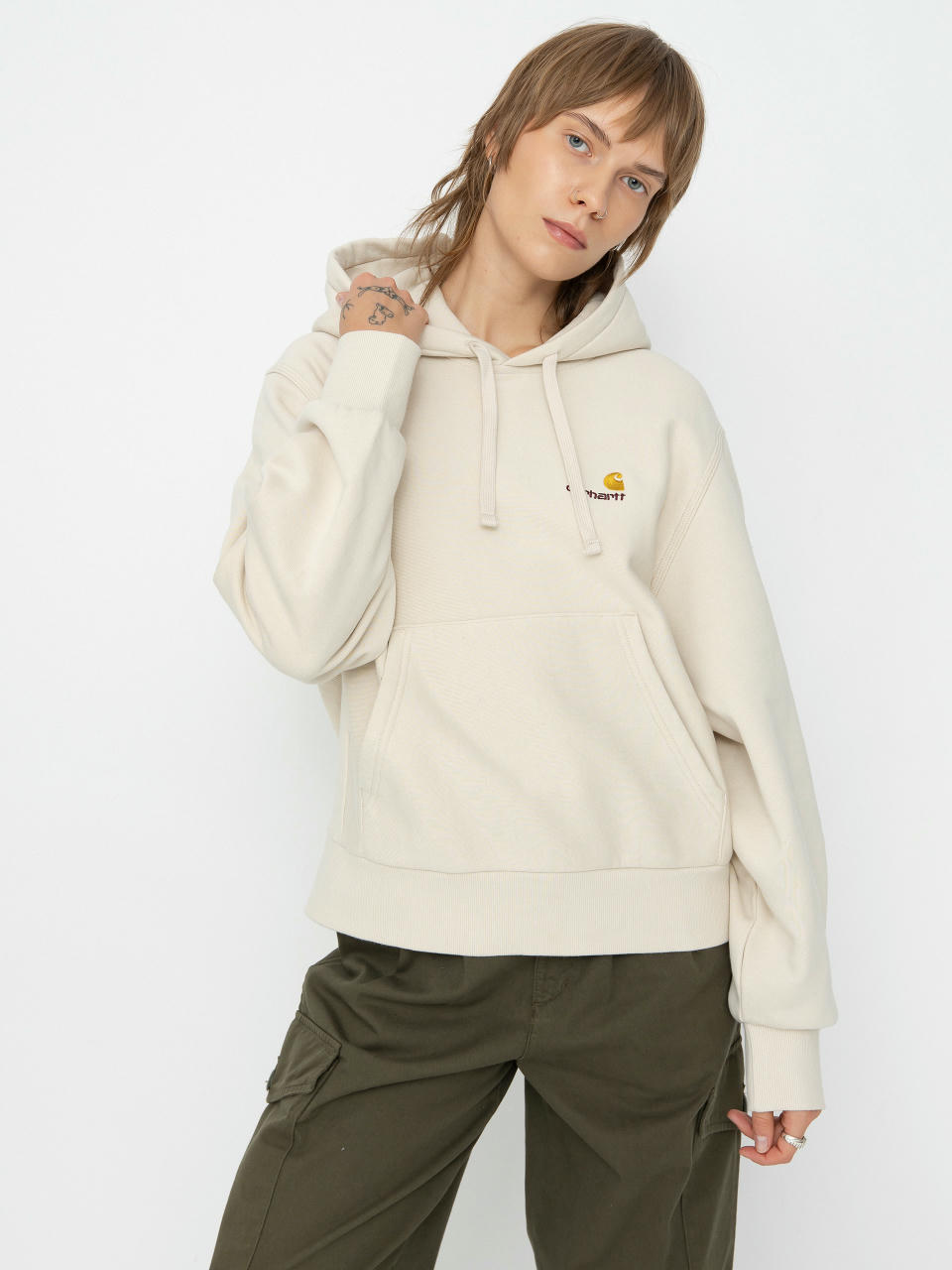 Hanorac cu glugă Carhartt WIP American Script HD Wmn (moonbeam)