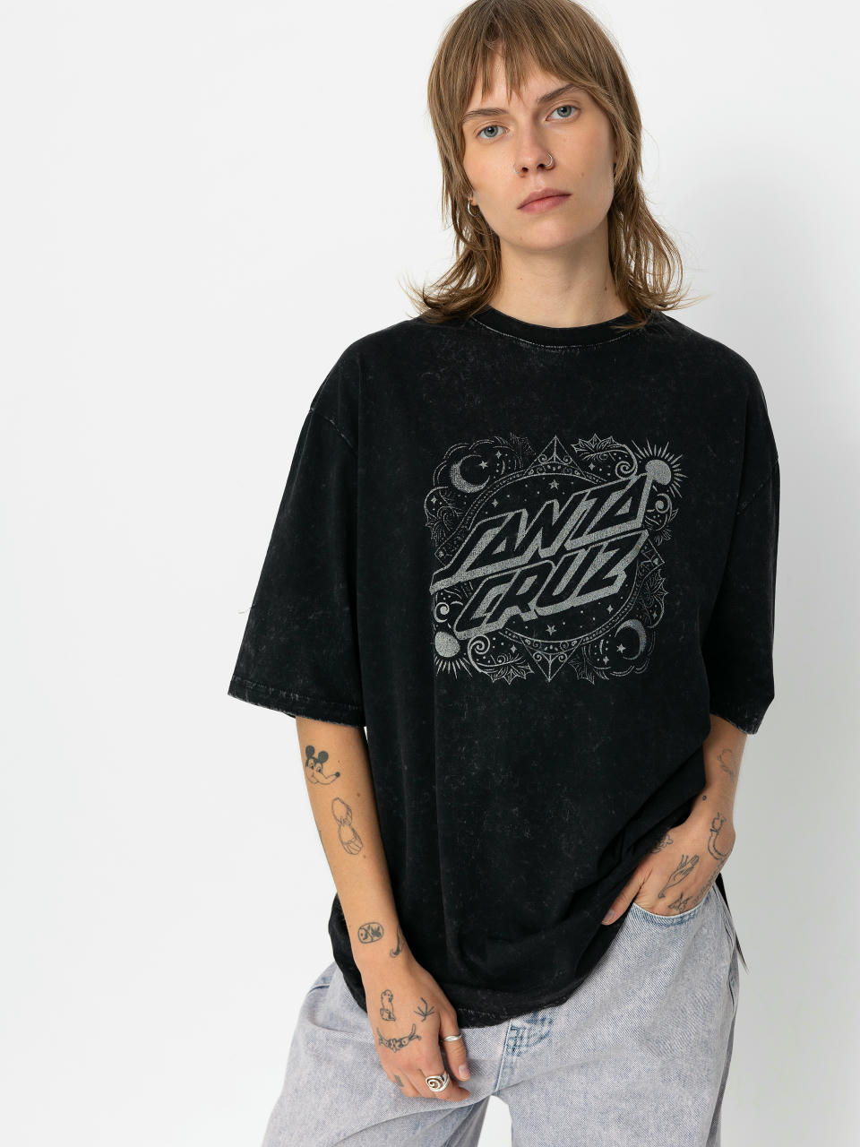 Tricou Santa Cruz Ornate Dot Front Oversized Wmn (black acid wash)