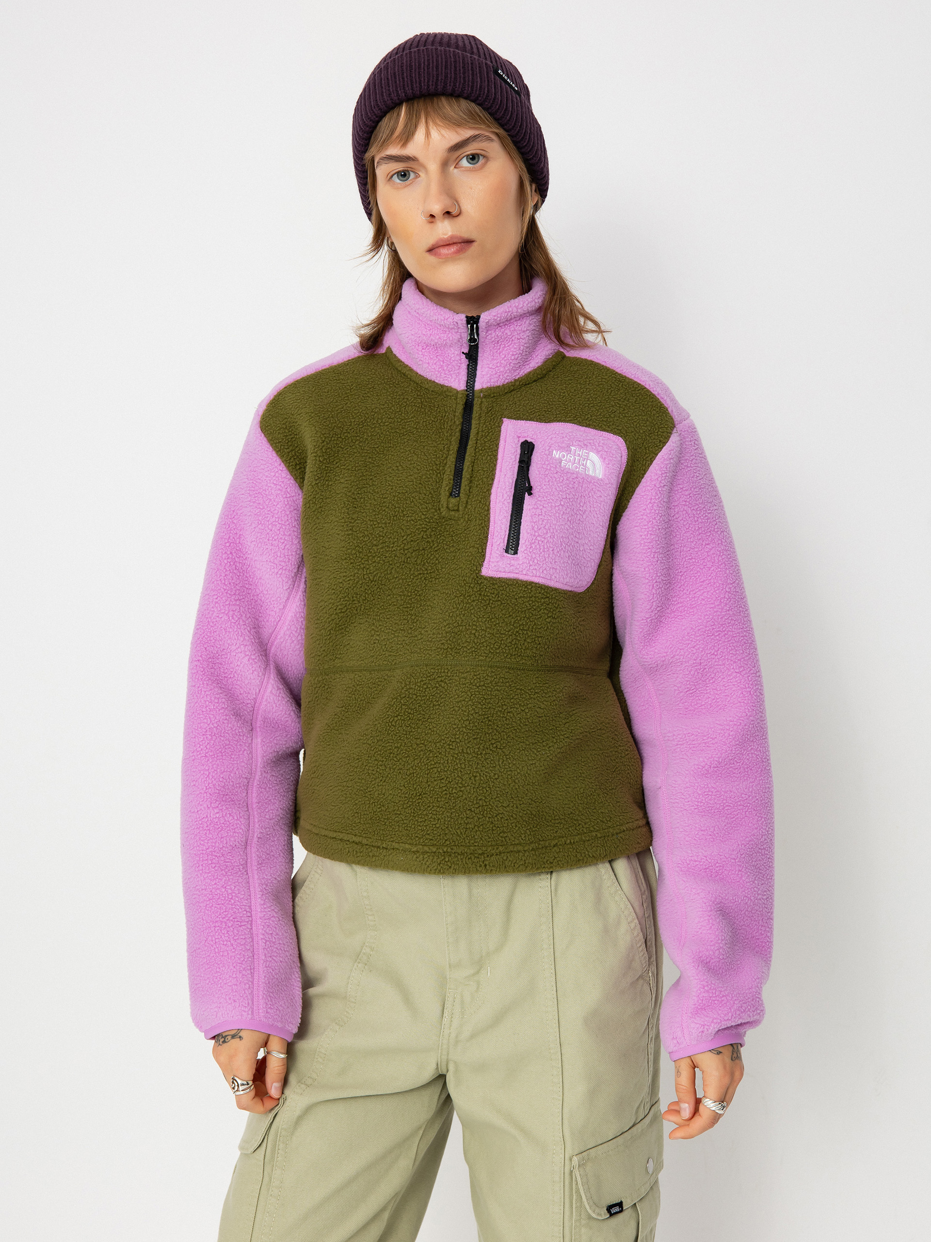 Hanorac din fleece The North Face Yumiori 1/4 Zip Wmn (forest olive/dragonfrui)