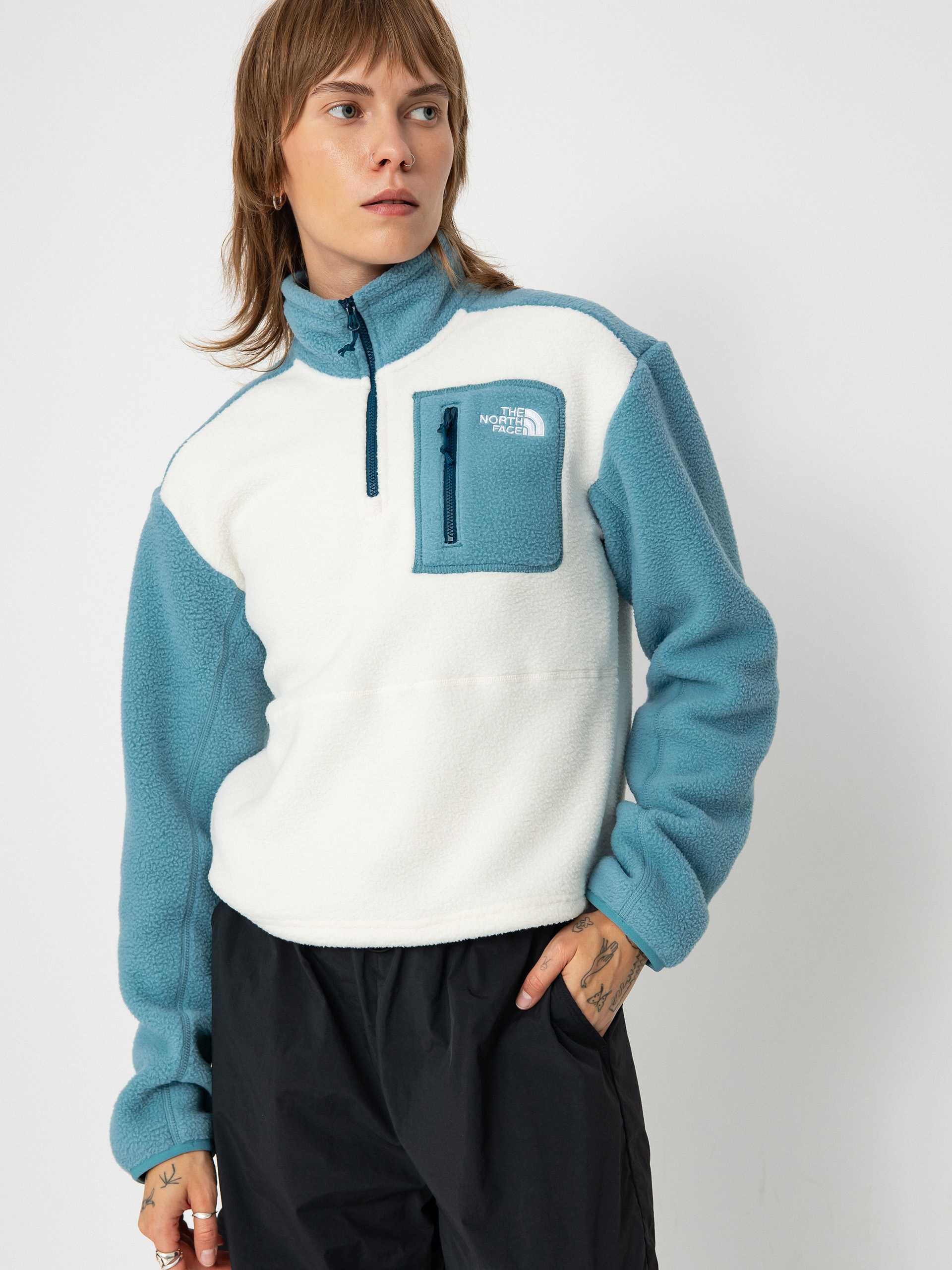 Pentru femei Hanorac din fleece The North Face Yumiori 1/4 Zip (algae blue/white dune/m)