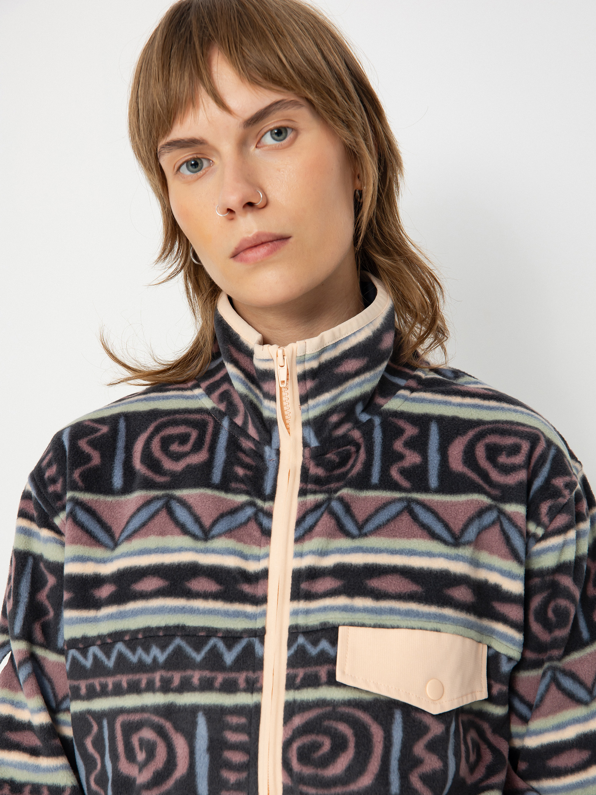 Pentru femei Hanorac din fleece Quiksilver Uni FZ Polar Fleece (grape shake heritage stripe 64)