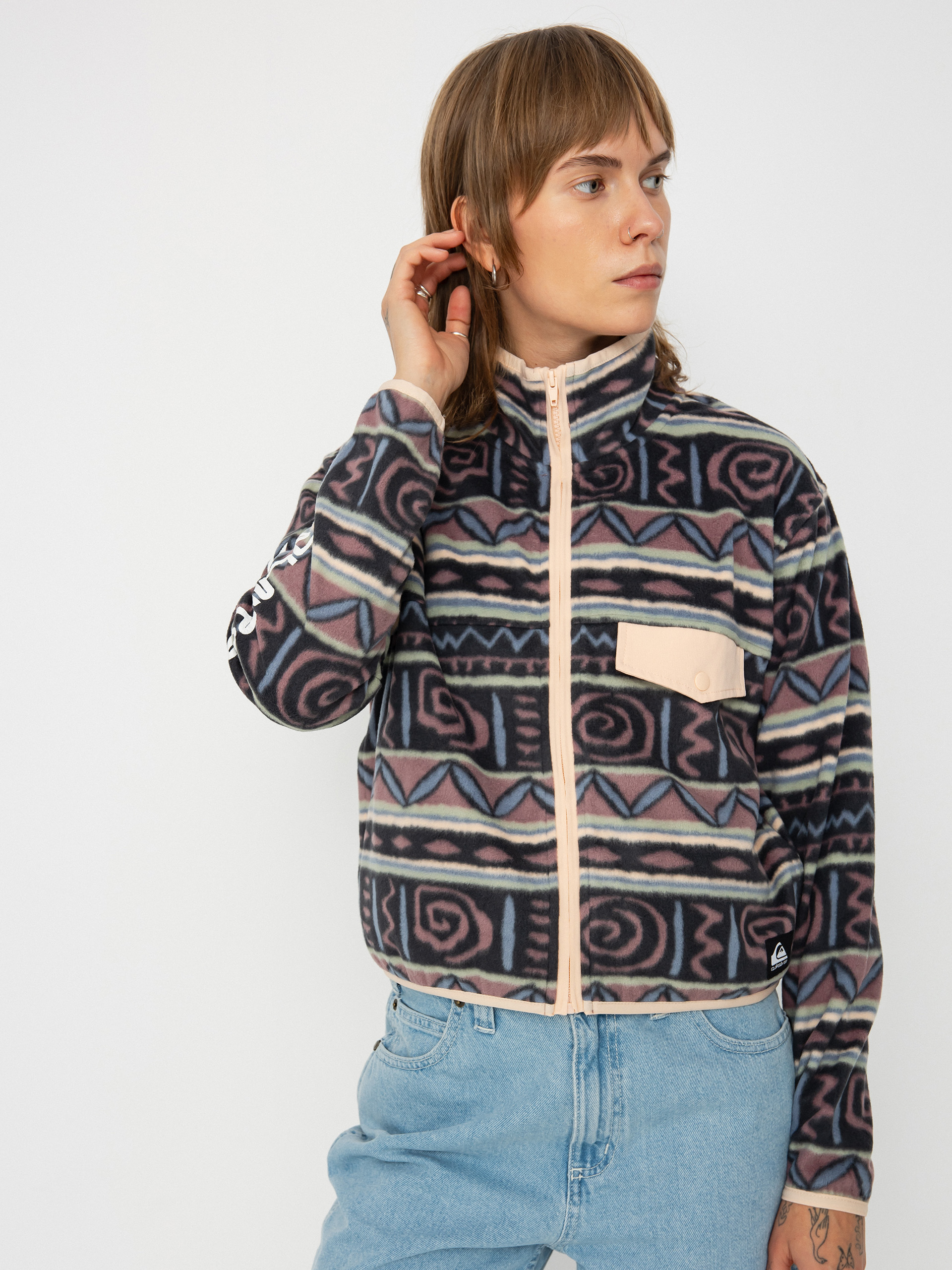 Pentru femei Hanorac din fleece Quiksilver Uni FZ Polar Fleece (grape shake heritage stripe 64)