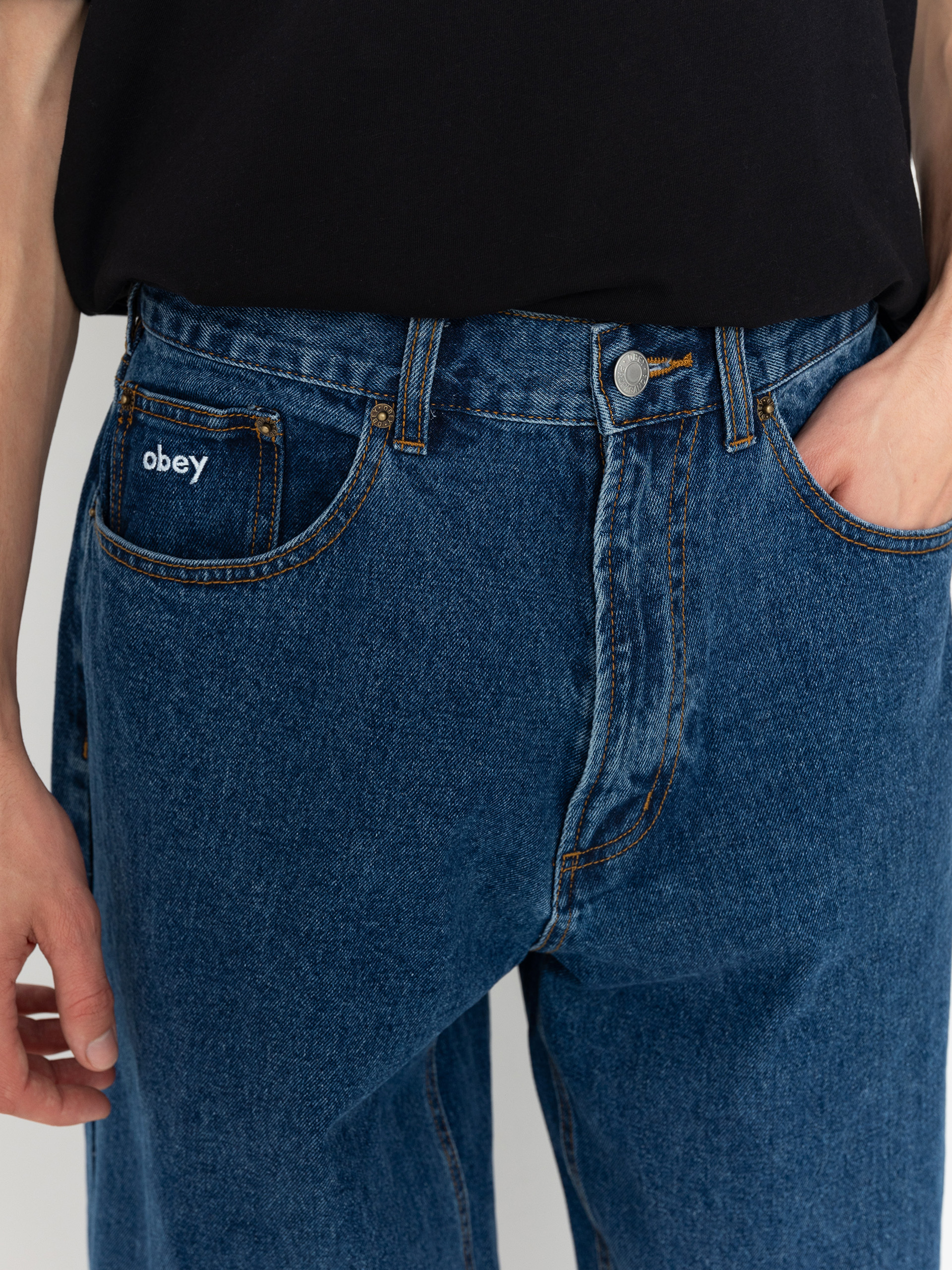 Pantaloni OBEY Bigwig Baggy Denim (stone wash indigo)