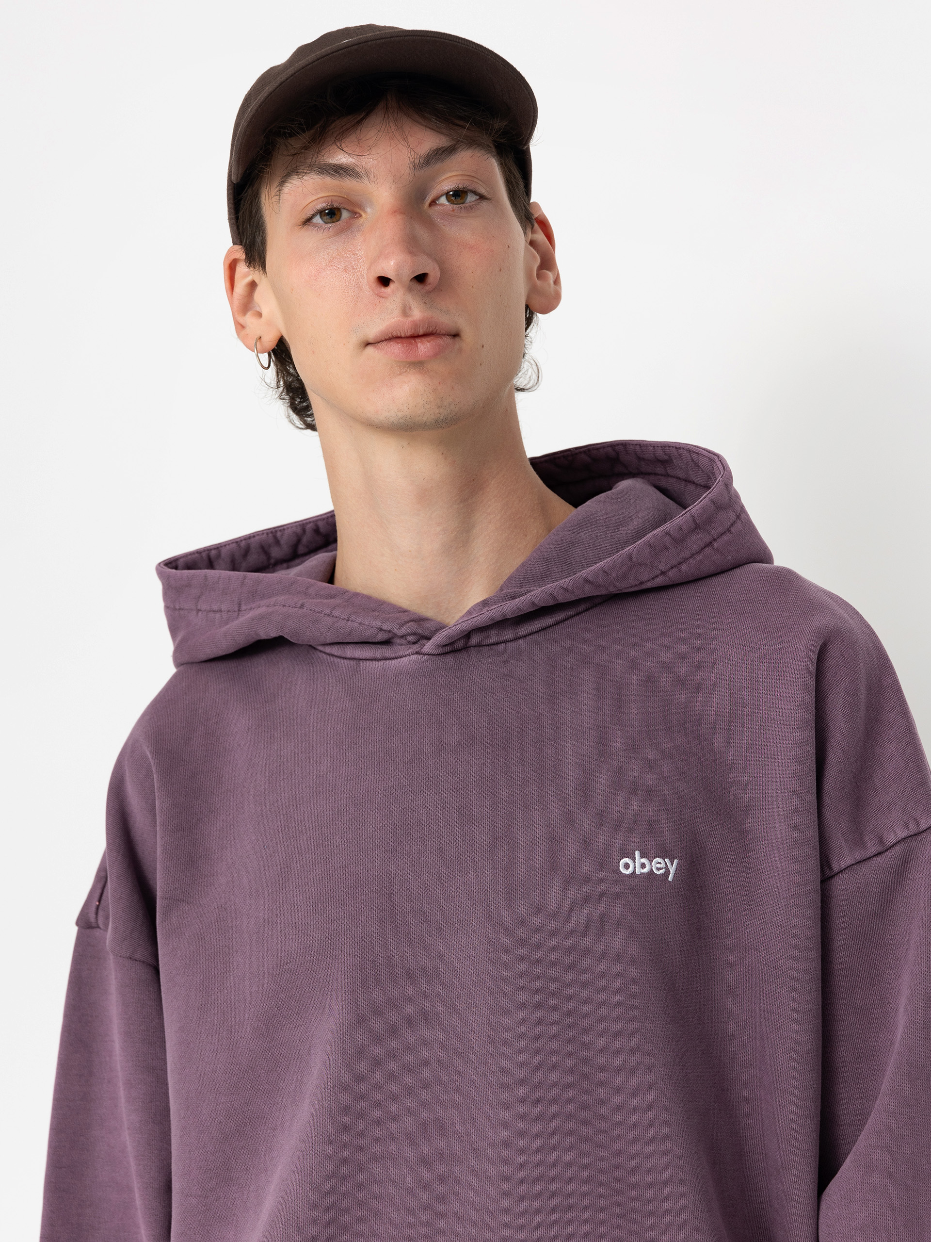 Hanorac cu glugă OBEY Lowercase Pigment HD (pigment plum perfect)