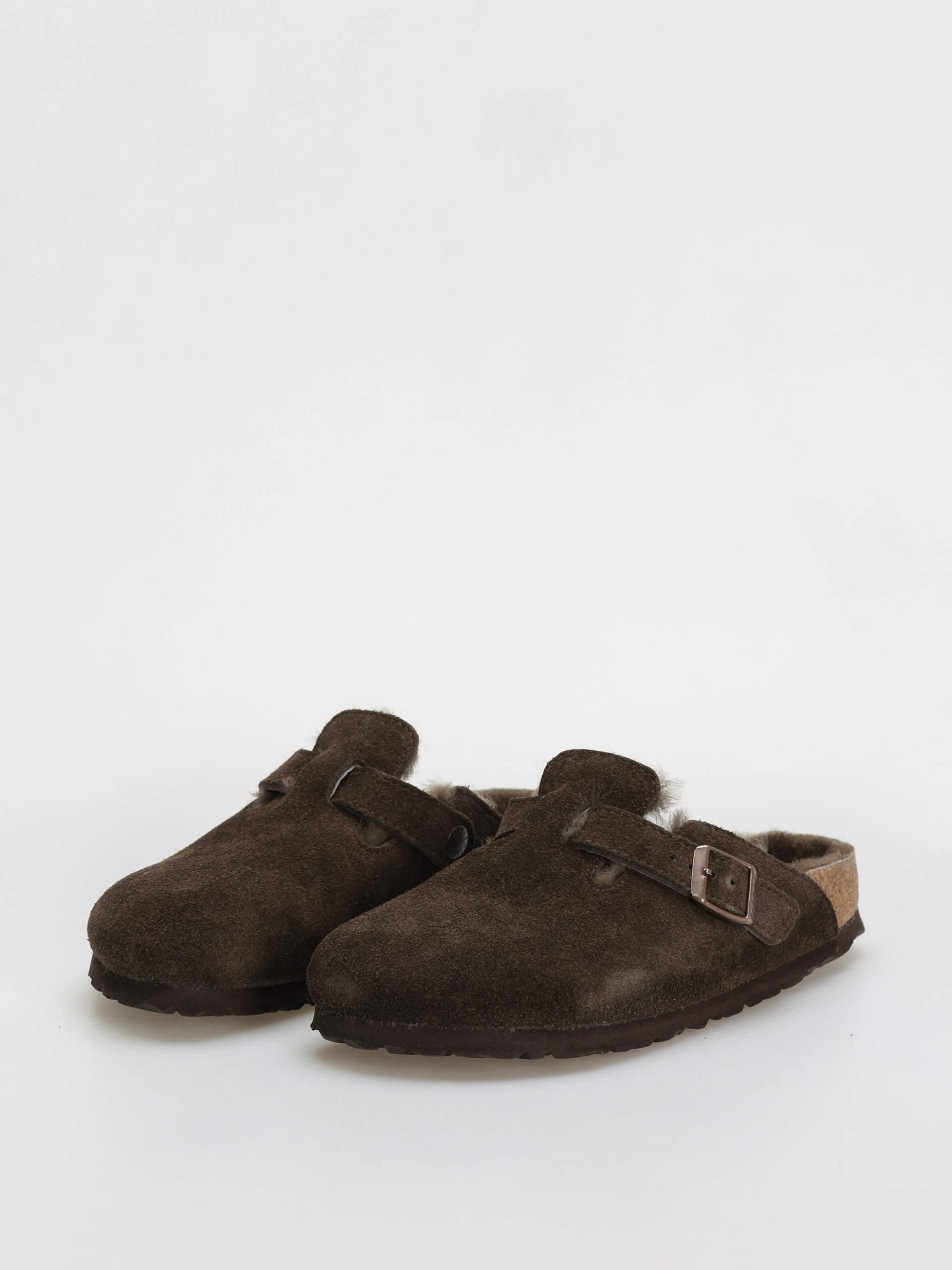 Șlapi Birkenstock Boston Shearling Suede Leather Fur Narrow Wmn (mocha)