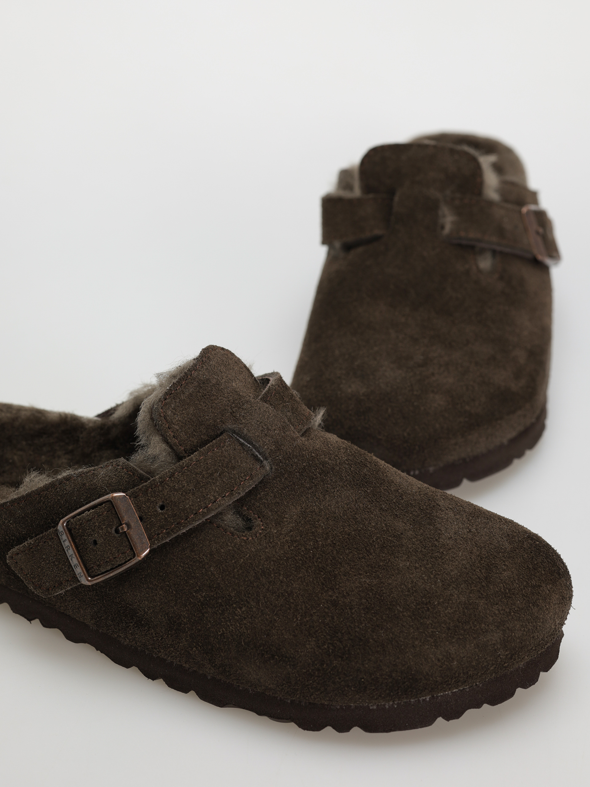 Șlapi Birkenstock Boston Shearling Suede Leather Fur Narrow Wmn (mocha)