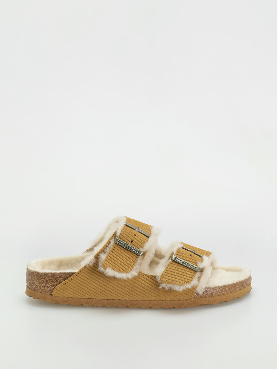 Șlapi Birkenstock Arizona Fell Suede Leather Fur Narrow Wmn (corduroy cork brown)