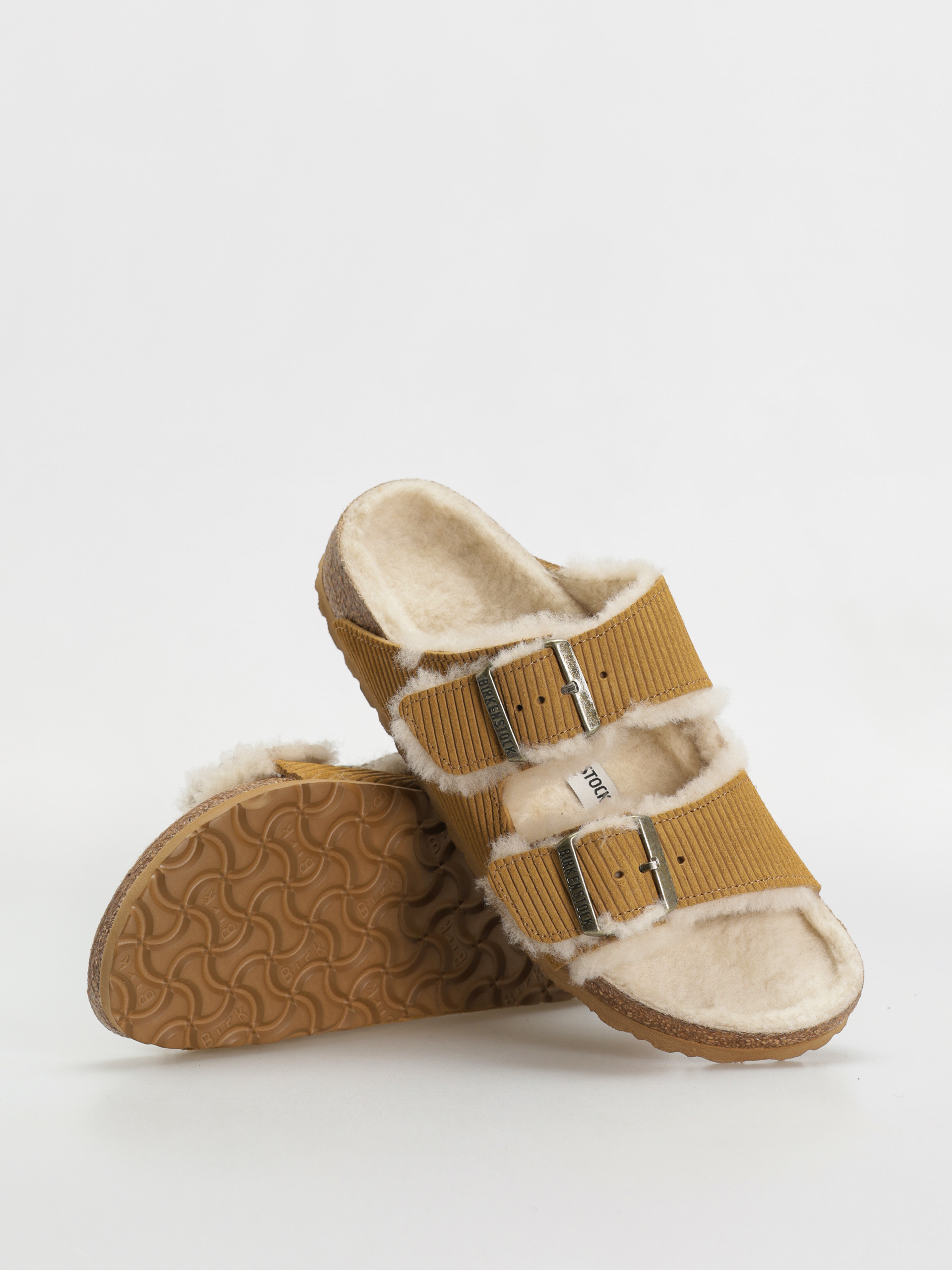 Șlapi Birkenstock Arizona Fell Suede Leather Fur Narrow Wmn (corduroy cork brown)