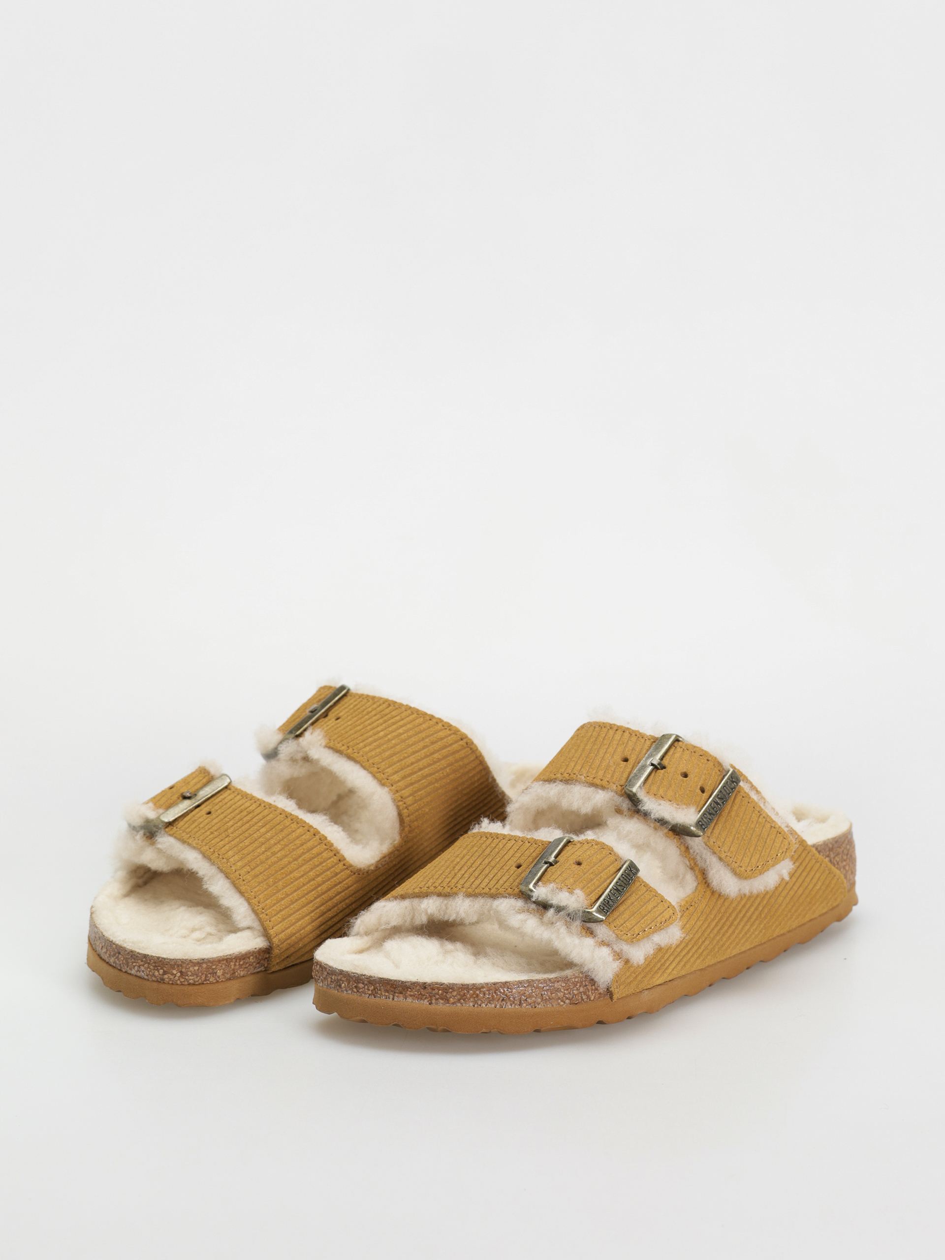 Șlapi Birkenstock Arizona Fell Suede Leather Fur Narrow Wmn (corduroy cork brown)