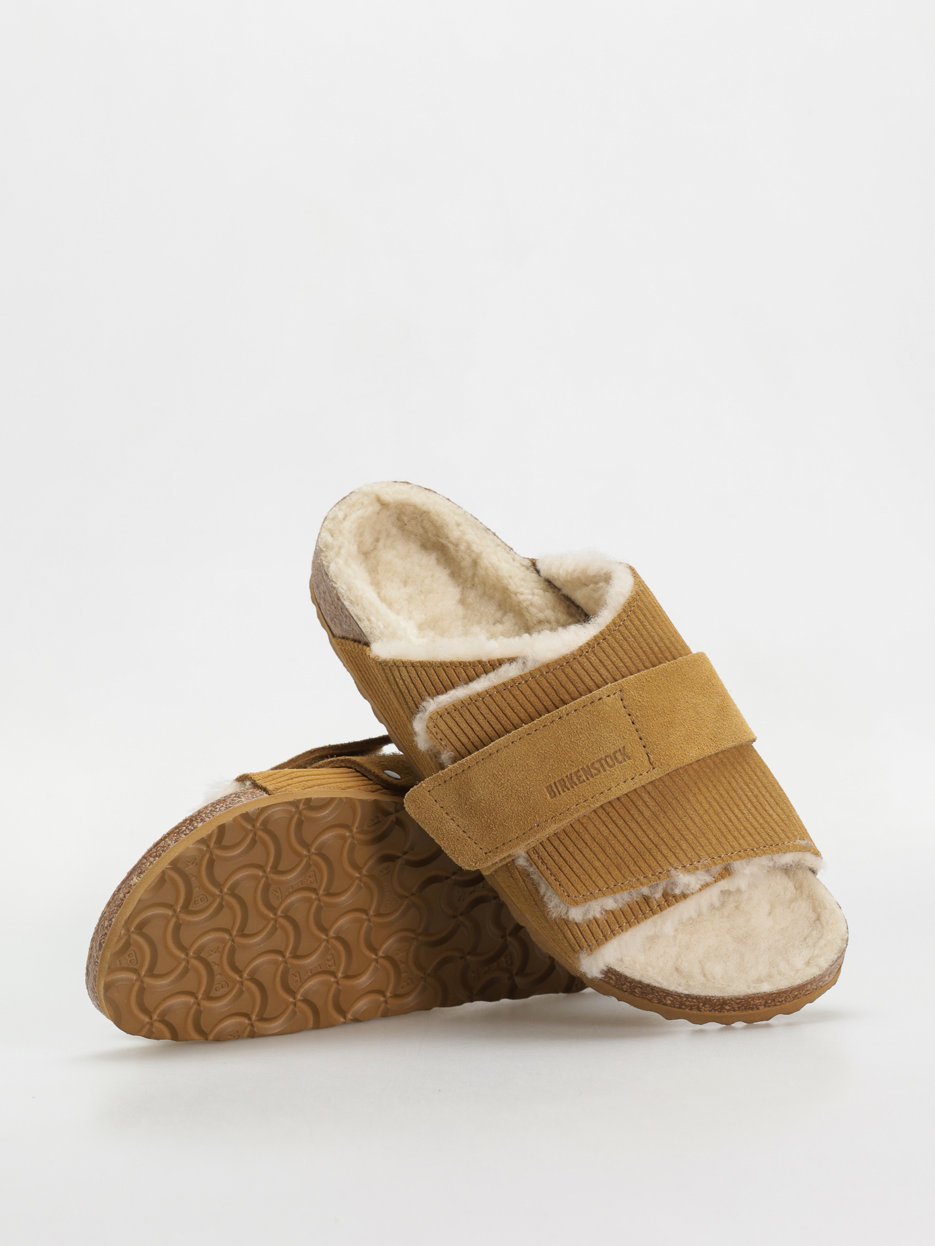 Șlapi Birkenstock Kyoto Shearling Suede Leather Fur Narrow Wmn (corduroy cork brown)