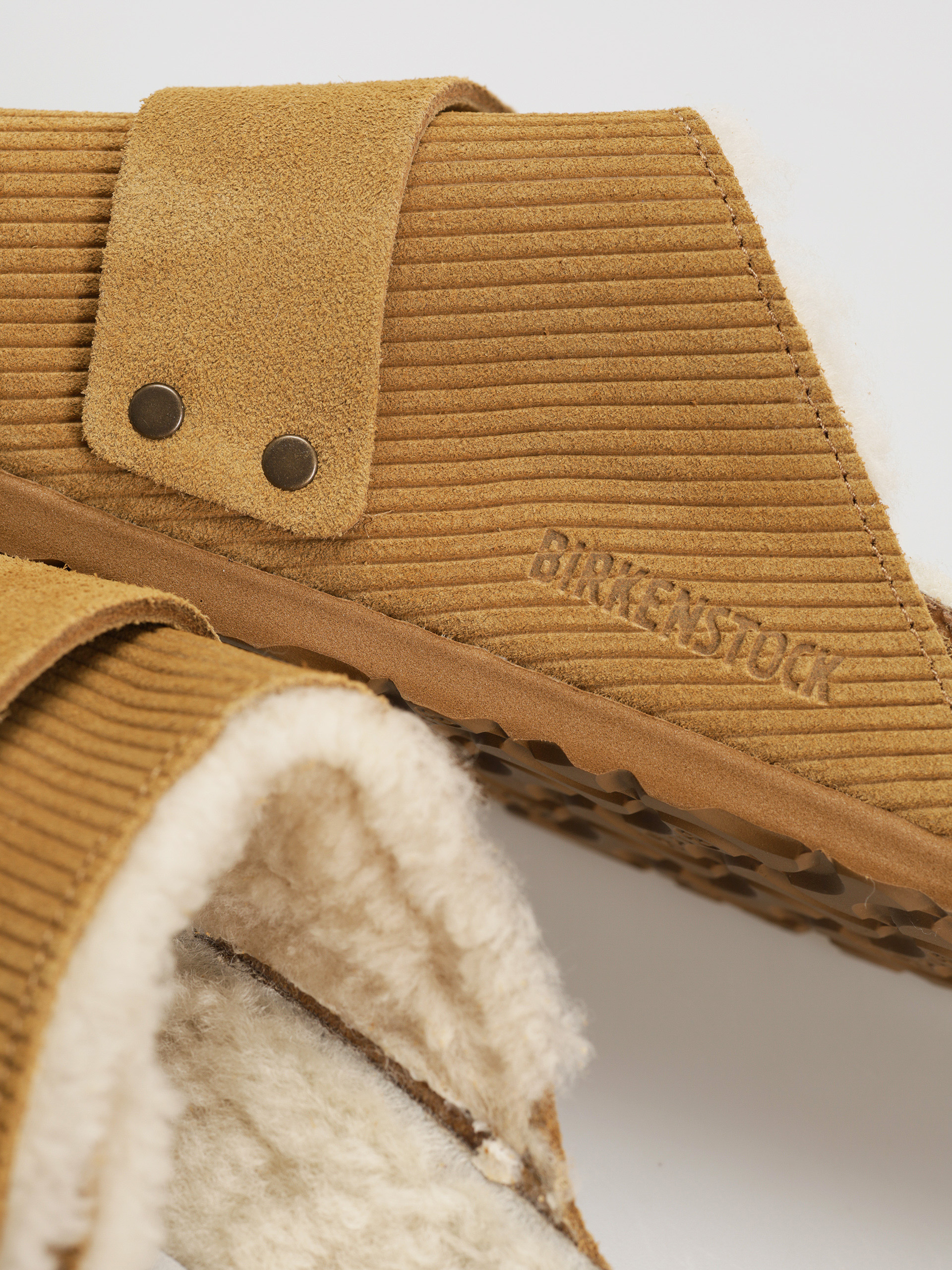 Șlapi Birkenstock Kyoto Shearling Suede Leather Fur Narrow Wmn (corduroy cork brown)