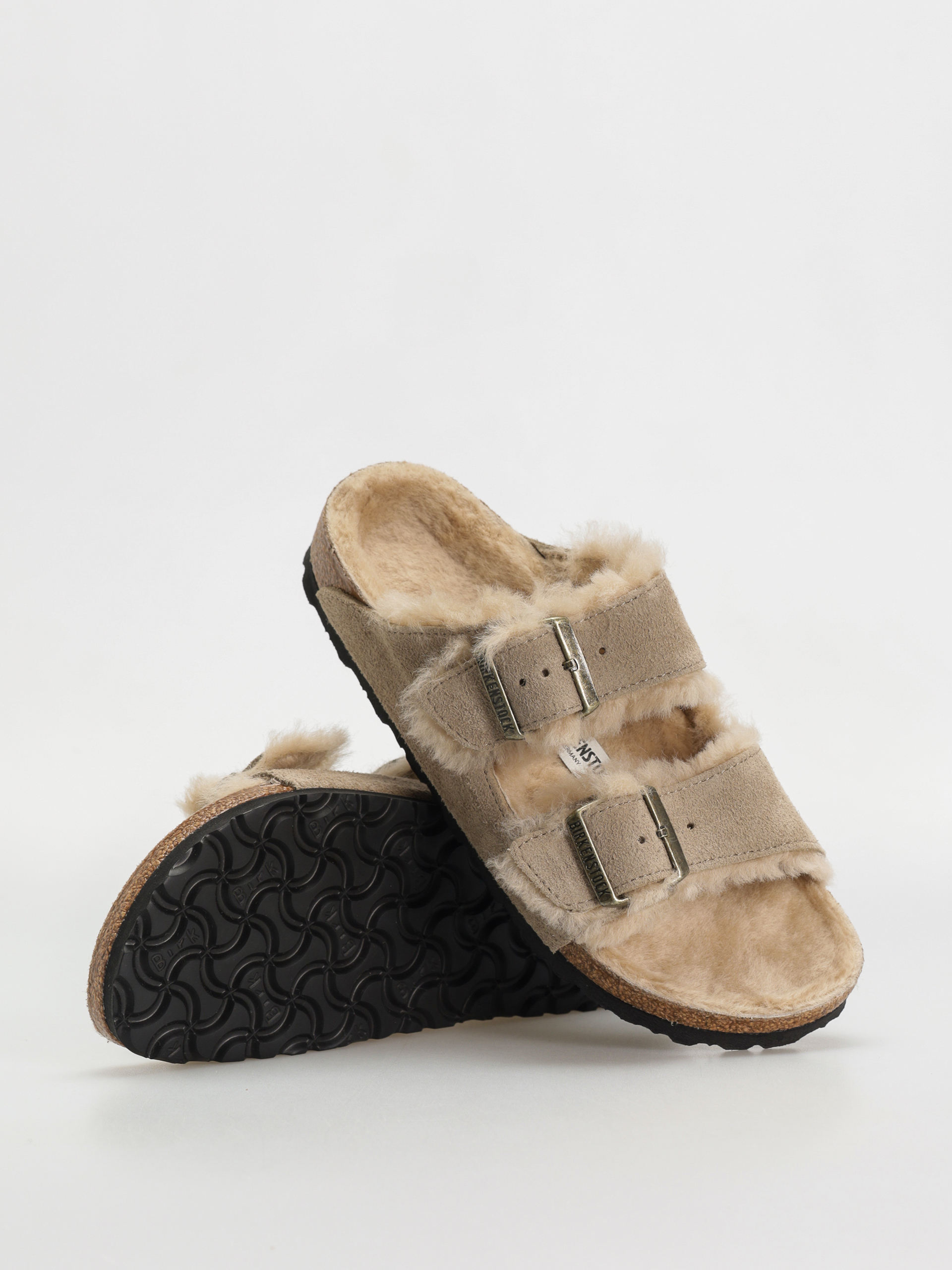 Șlapi Birkenstock Arizona Shearling Suede Leather Fur Narrow Wmn (taupe)