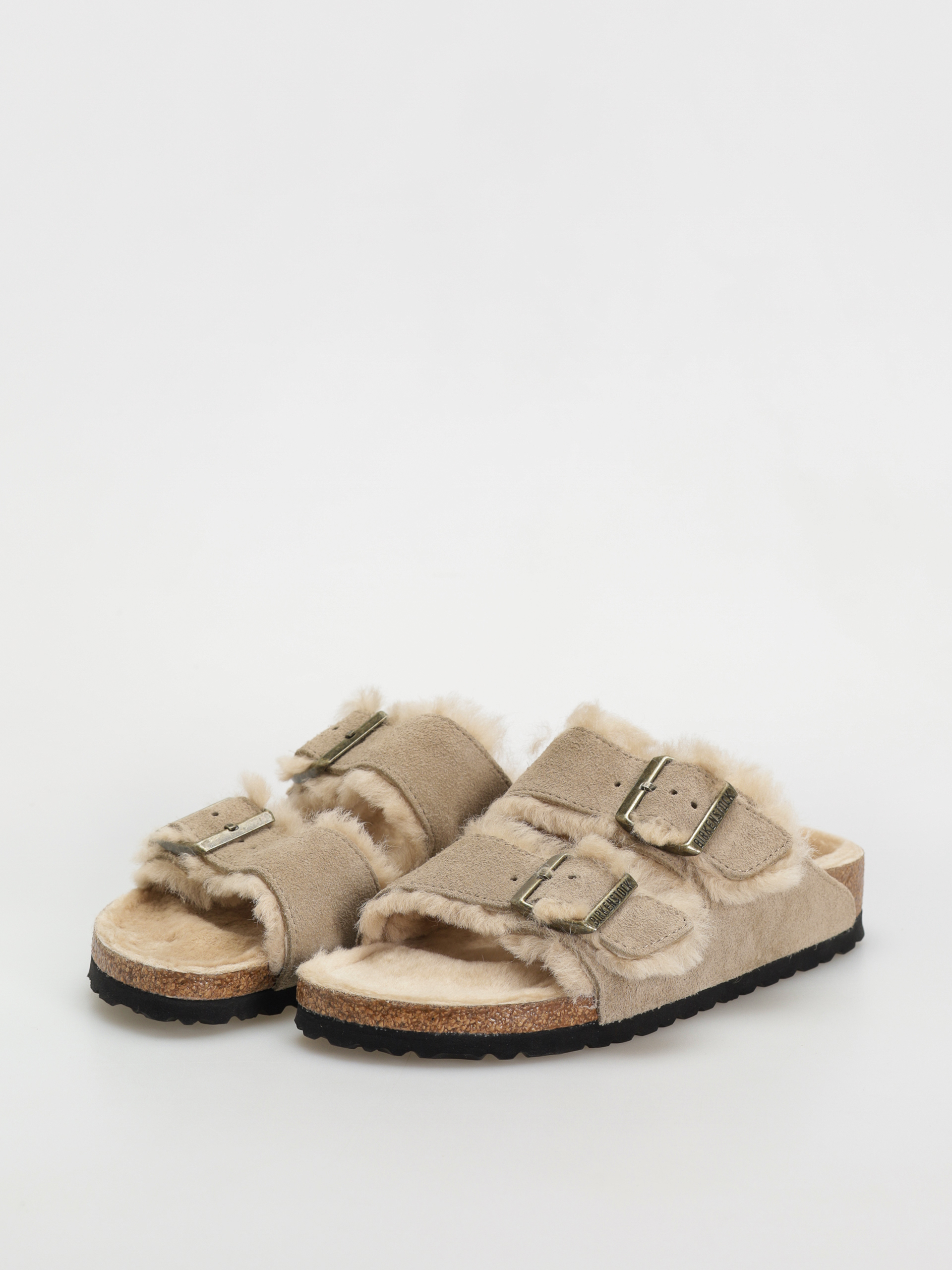 Șlapi Birkenstock Arizona Shearling Suede Leather Fur Narrow Wmn (taupe)