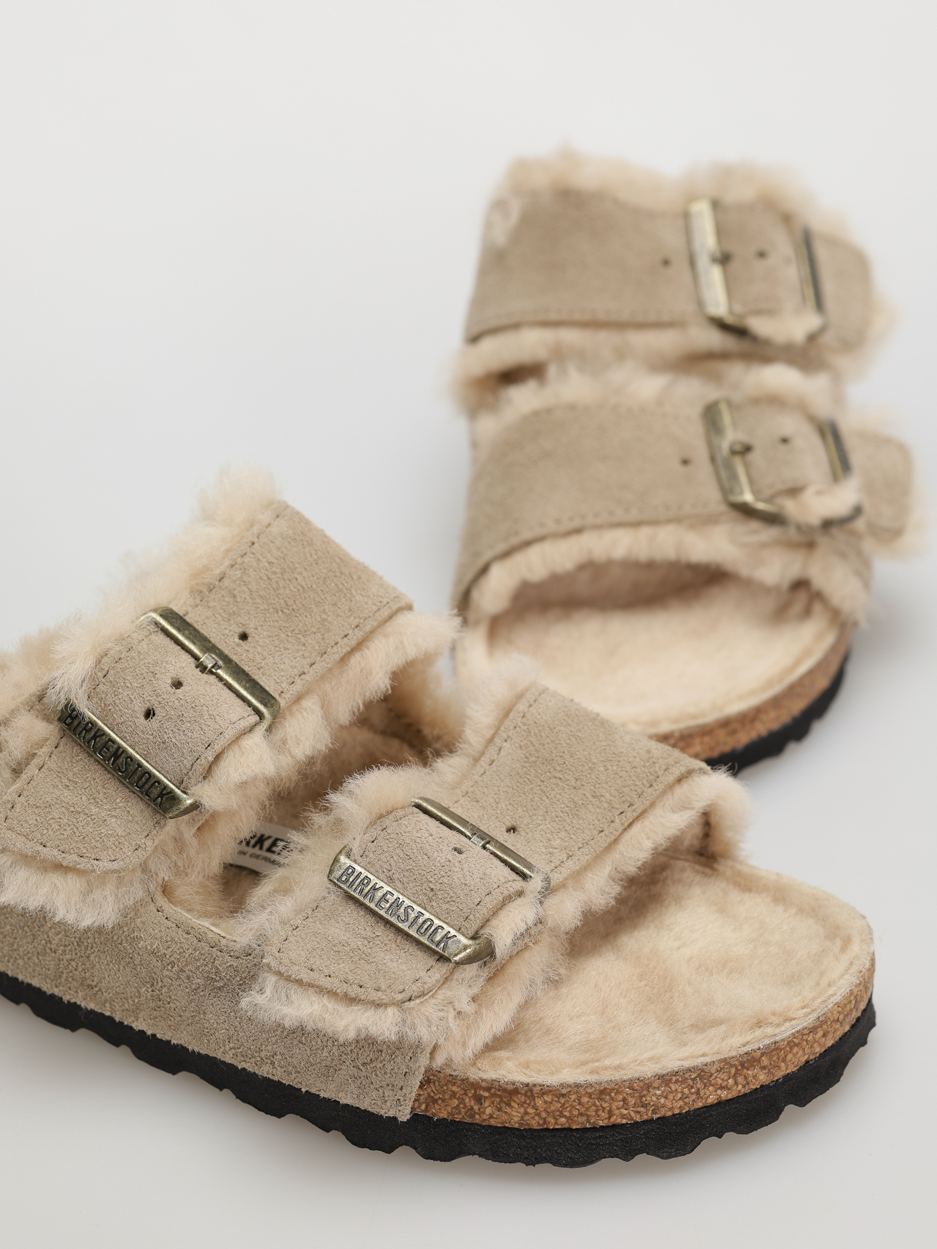 Șlapi Birkenstock Arizona Shearling Suede Leather Fur Narrow Wmn (taupe)