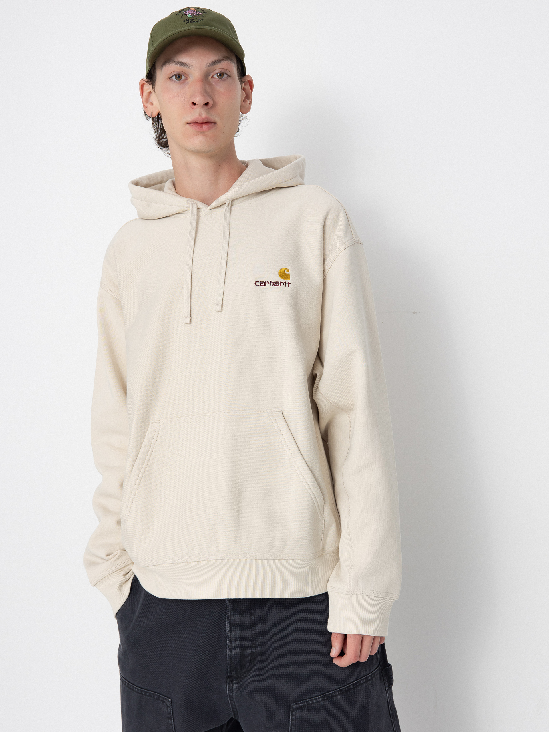 Hanorac cu glugă Carhartt WIP American Script HD (moonbeam)