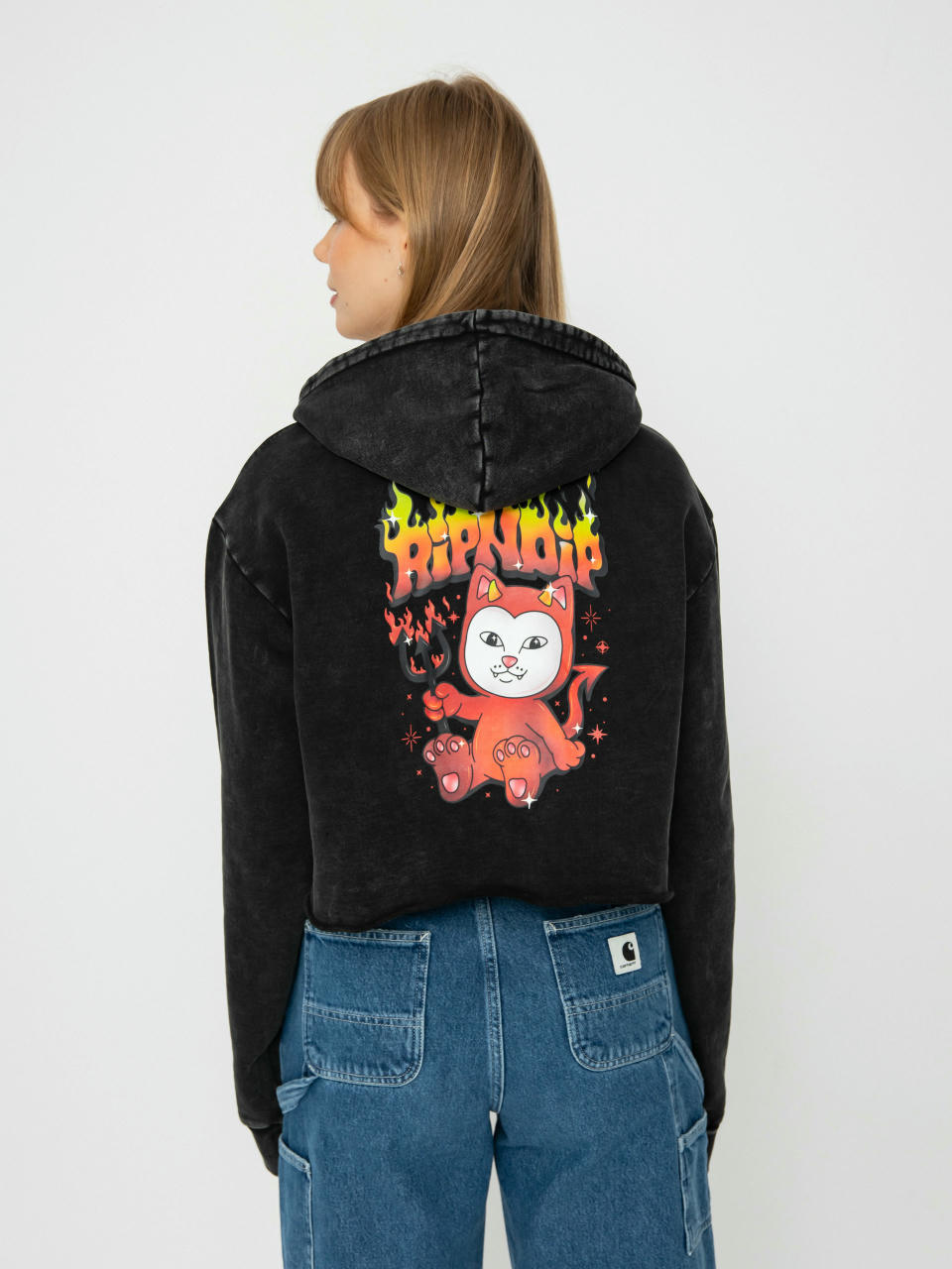 Hanorac cu glugă RipNDip Scary Cute Cropped HD (black wash)