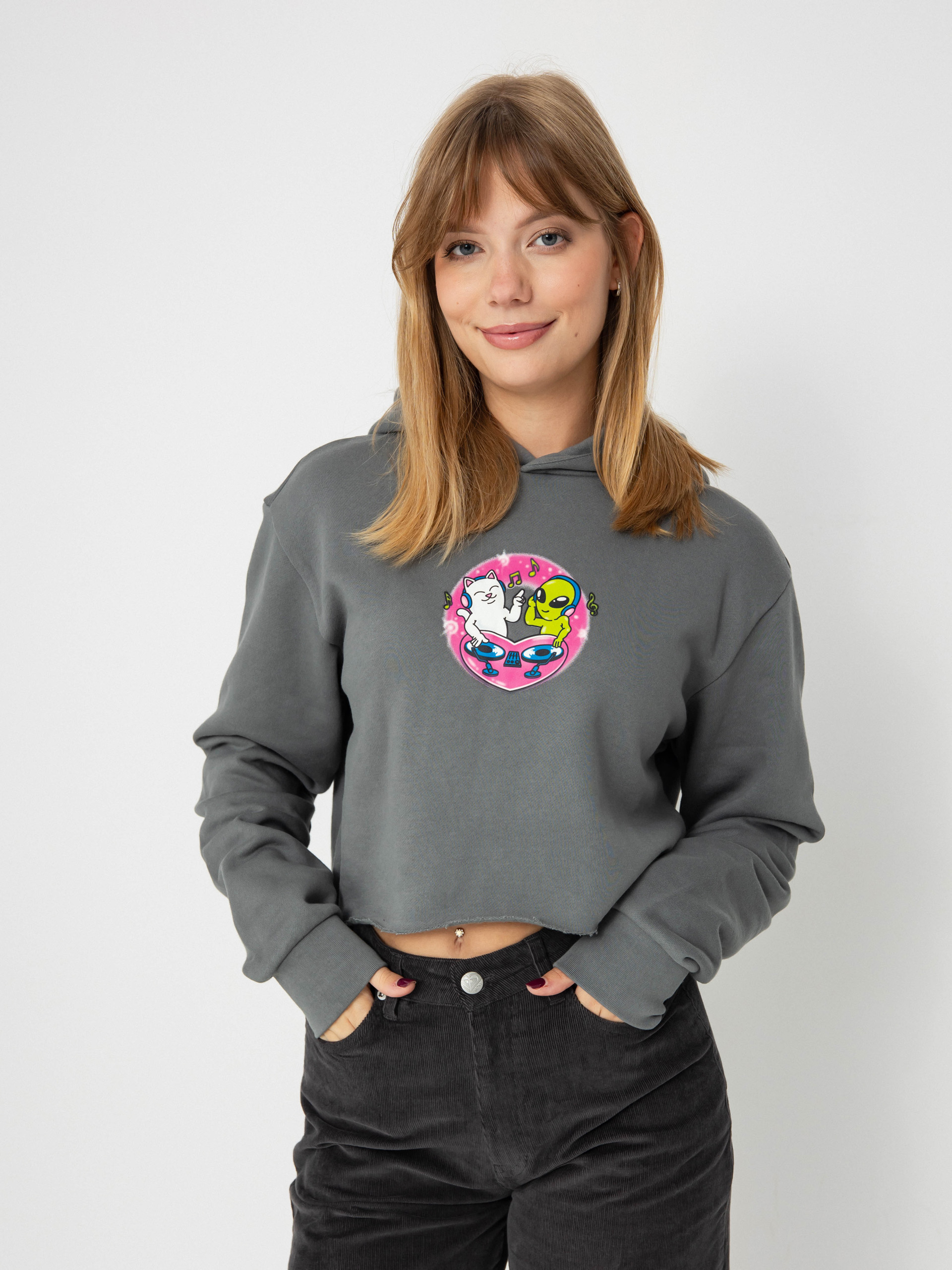 Hanorac cu glugă RipNDip Love Is Ripndip Cropped HD (charcoal)