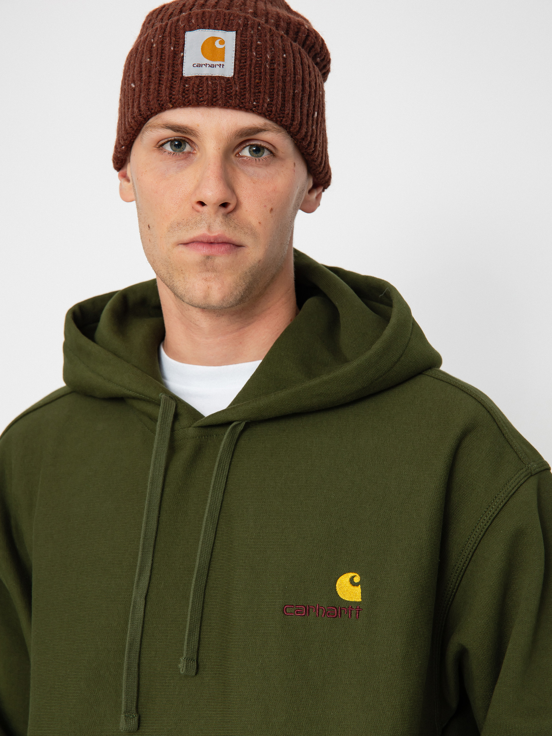 Hanorac cu glugă Carhartt WIP American Script HD (tarragon)