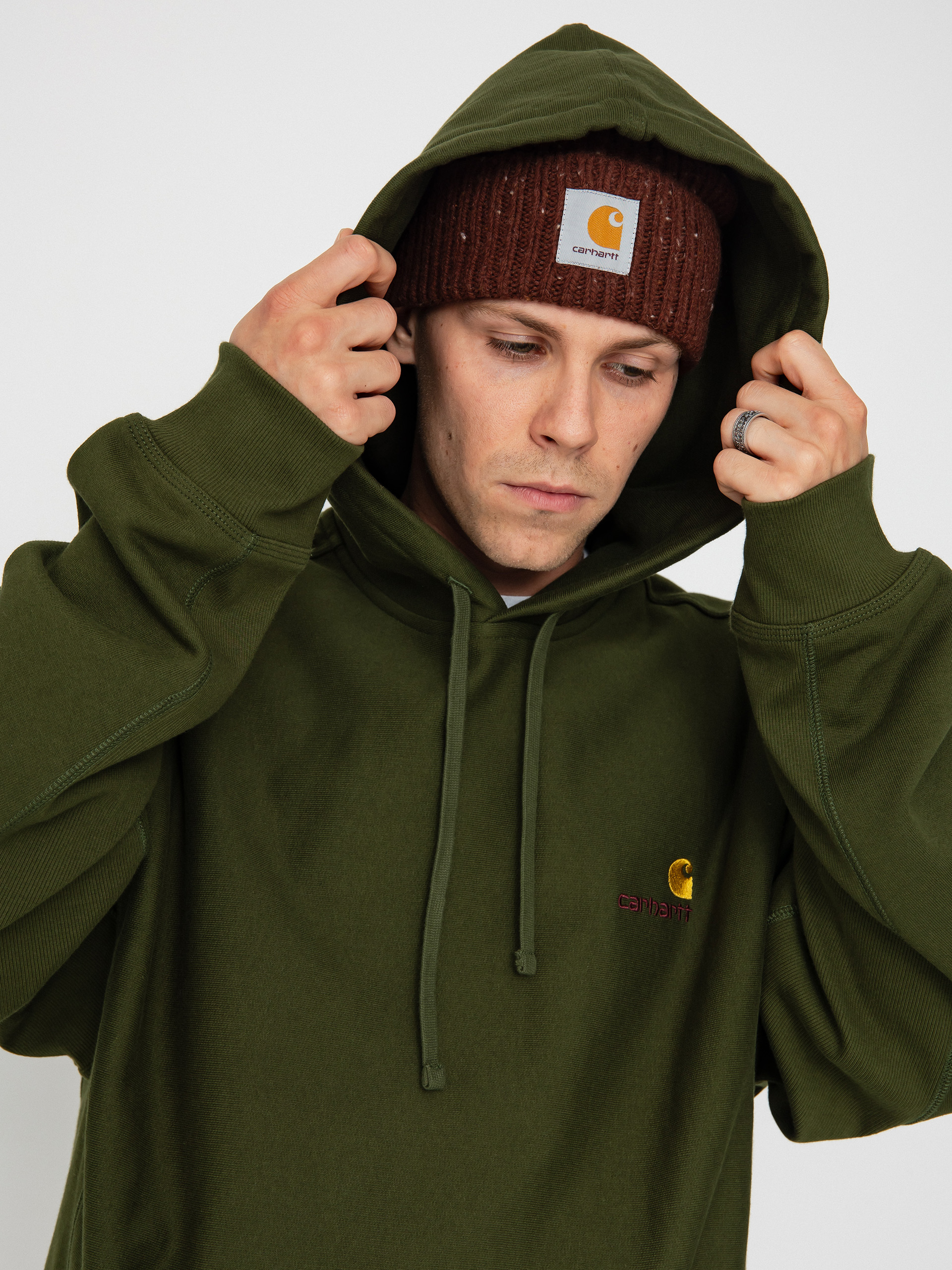 Hanorac cu glugă Carhartt WIP American Script HD (tarragon)