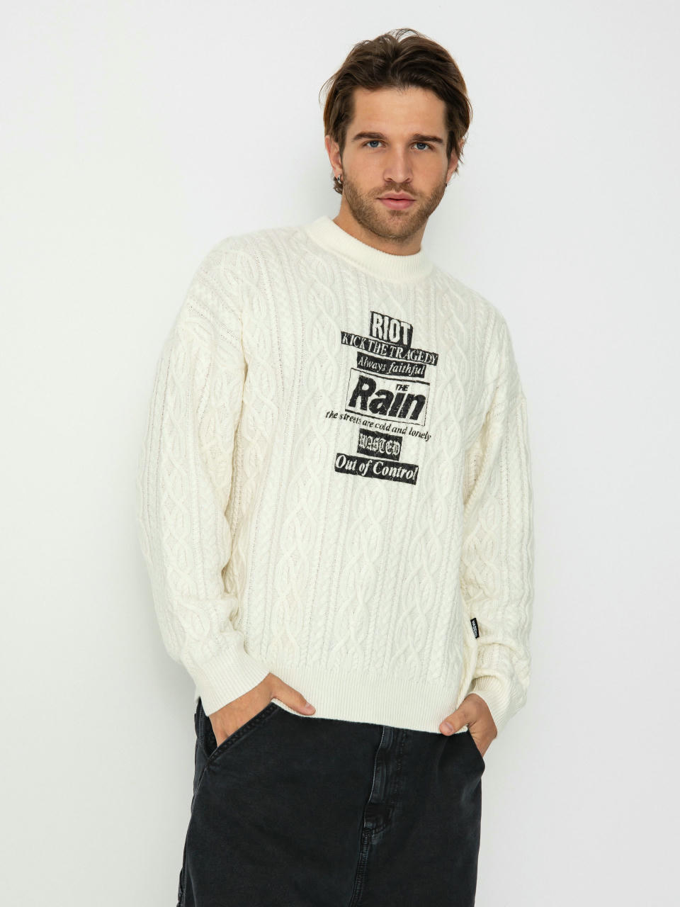 Pulover Wasted Paris Rain Cable Knit (off white)